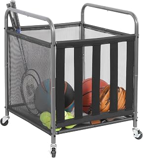 STORAGE MANIAC Ball Storage Bin Rolling Sports Ball Cart, Metal Garage Organizer Sport Rack, Ball Basket Storage, Ball Cage for Garage or Gym, Indoor & Outdoor Sports Equipment Organizer