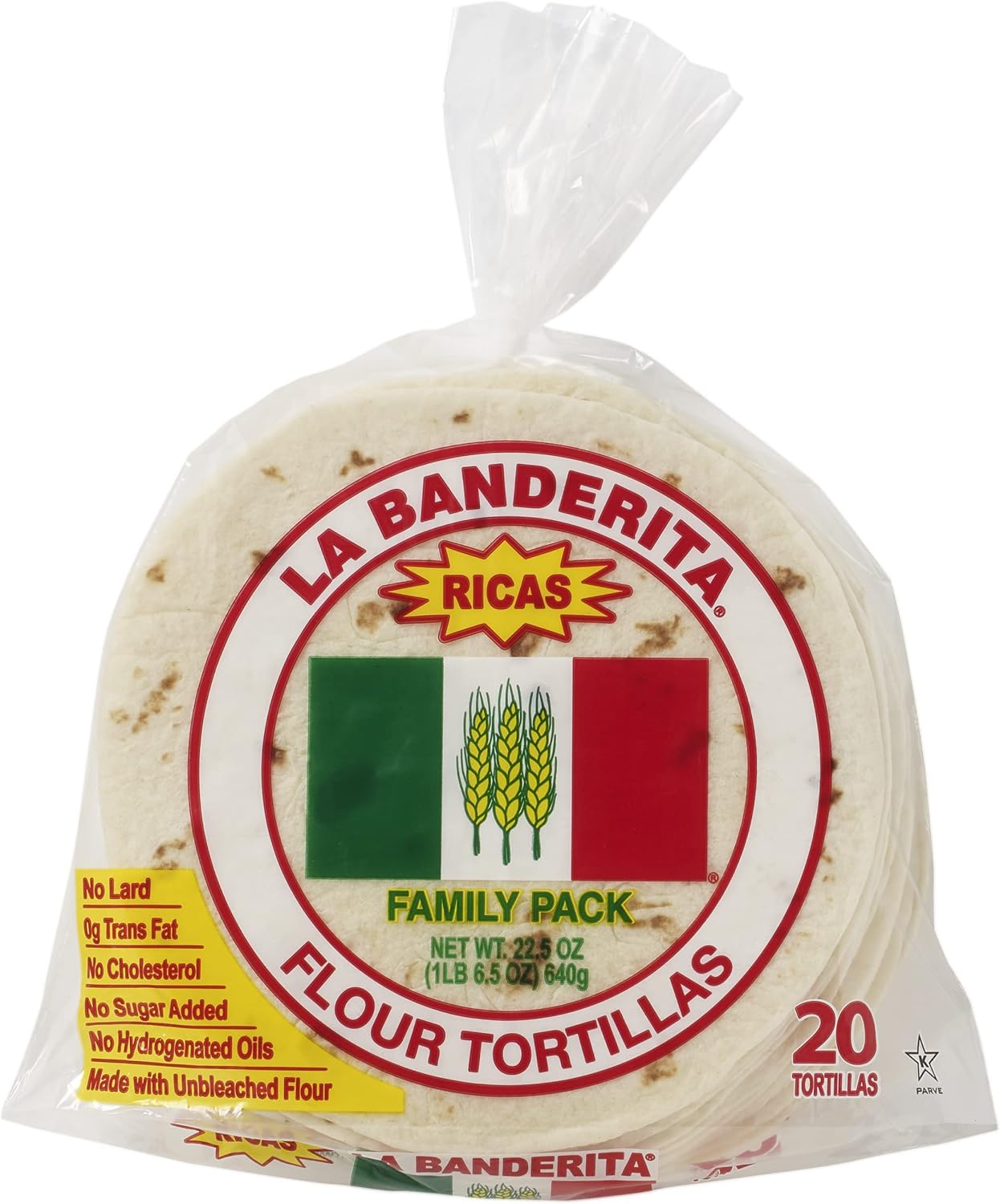 La Banderita® Family Pack | 6" Flour Tortillas | 20 Count 22.5oz. | 12 Pack Case.
