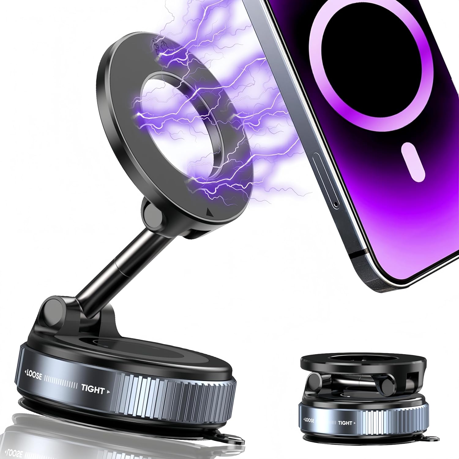 Upgraded 360° Vacuum Magnetic Phone Holder, Magnetic Car Phone Mount, Hands-Free Suction Cup Phone Holder for Car/Gym/Mirror/Shower, Car Mount Compatible with iPhone 16 Pro Max/Android