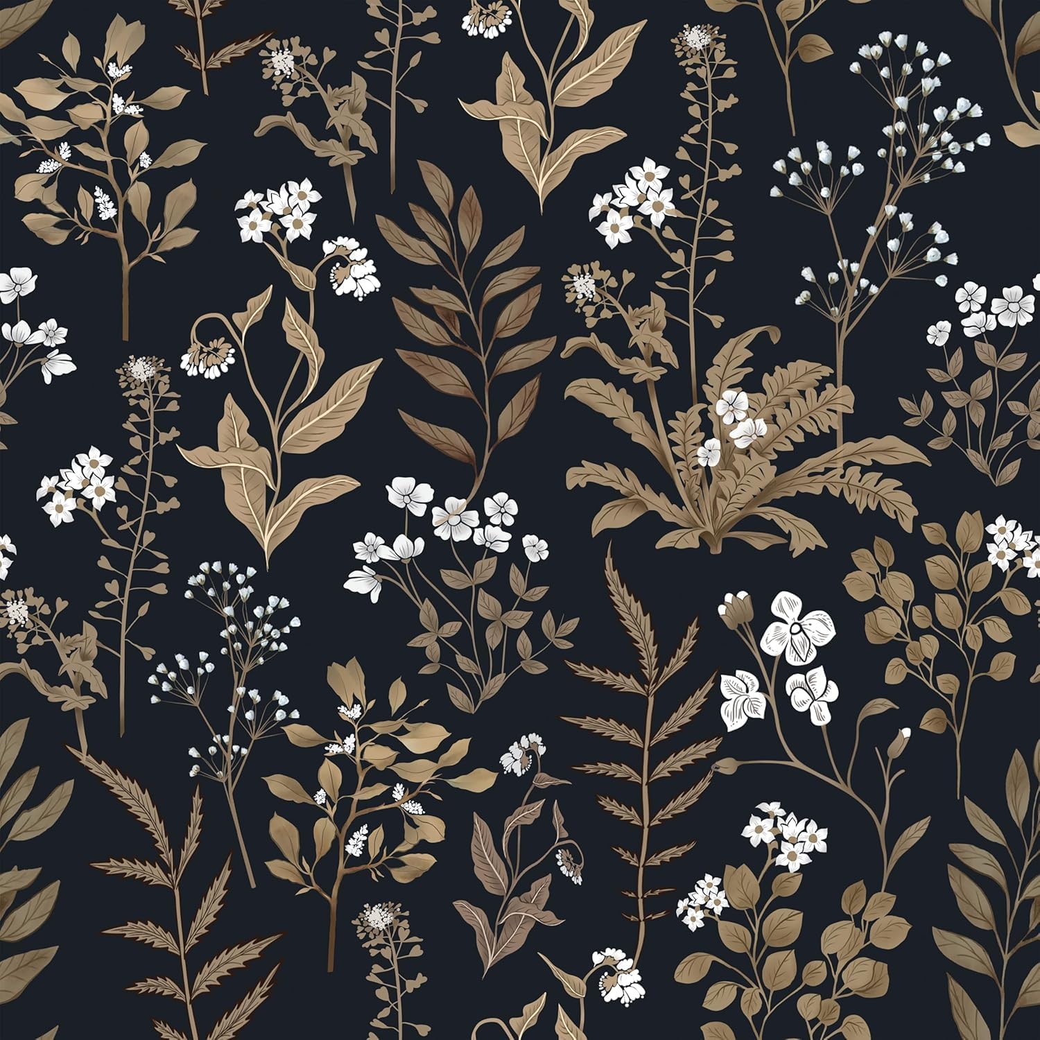 Abyssaly Black and Gold Wallpaper Dark Floral Peel and Stick Wallpaper Vintage Leaf Contact Paper Removable Self Adhesive Moody Botanical Vinyl Wrap for Bedroom Bathroom Shelf DIY Decor 17.3" x 118"