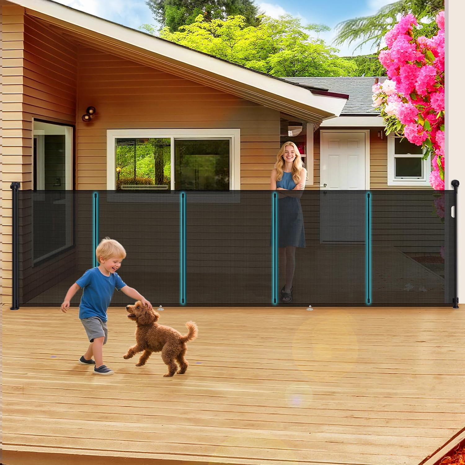 400cm Retractable Baby Gates Extra Wide, Upgraded 105cm Tall Retractable Stair Gate for Baby and Dog, Dog Gate Baby Gate for Stairways/Hallways/Indoor/Outdoor