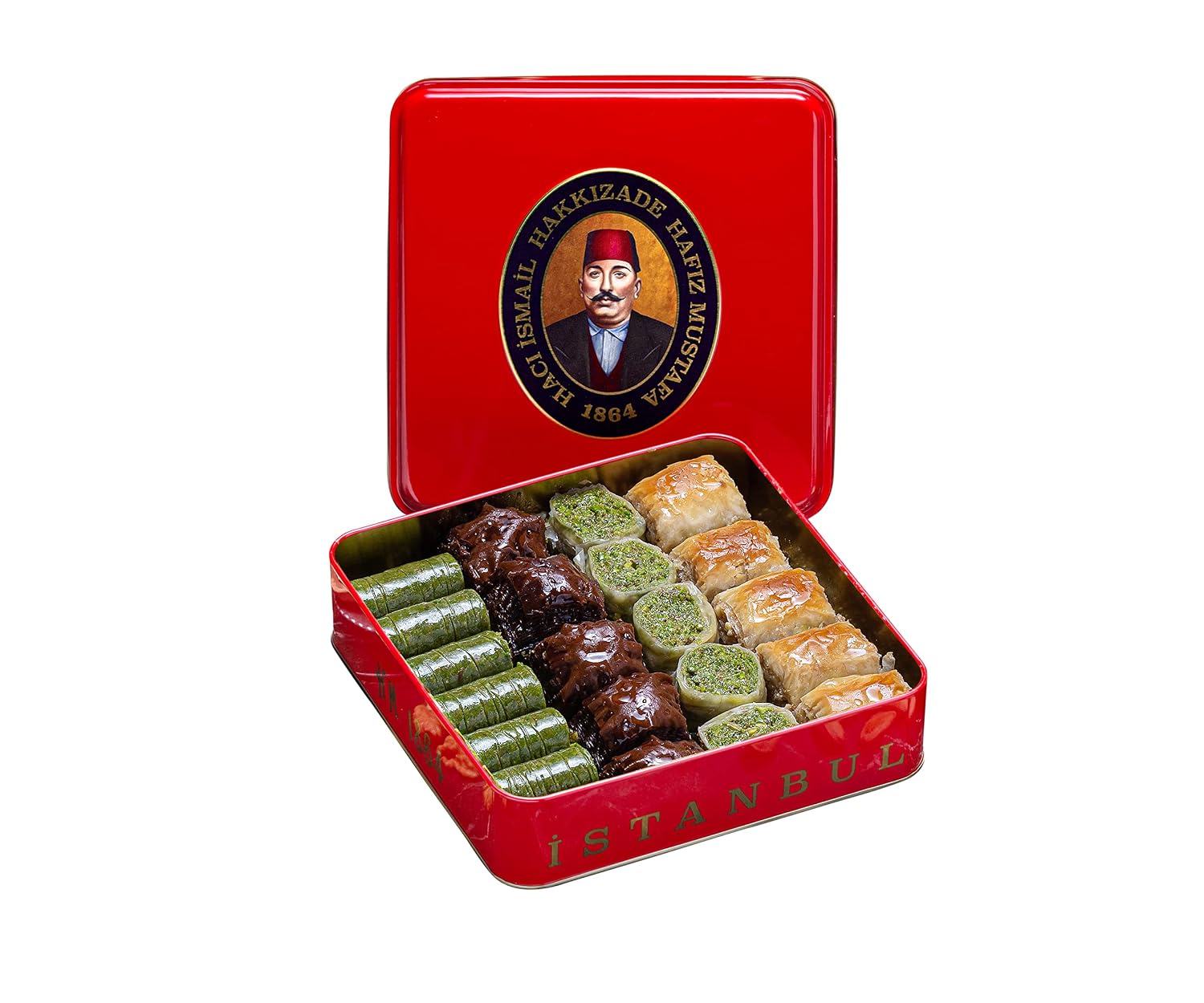 Hafiz Mustafa 1864 Istanbul Baklava Pastry Box - Baked Baklava Dessert Snacks Made from Fresh Phyllo Dough Sheets, Pistachio, Hazelnut, Walnut - Turkish Sweets Tray Gift Ideas for Birthday, Christmas