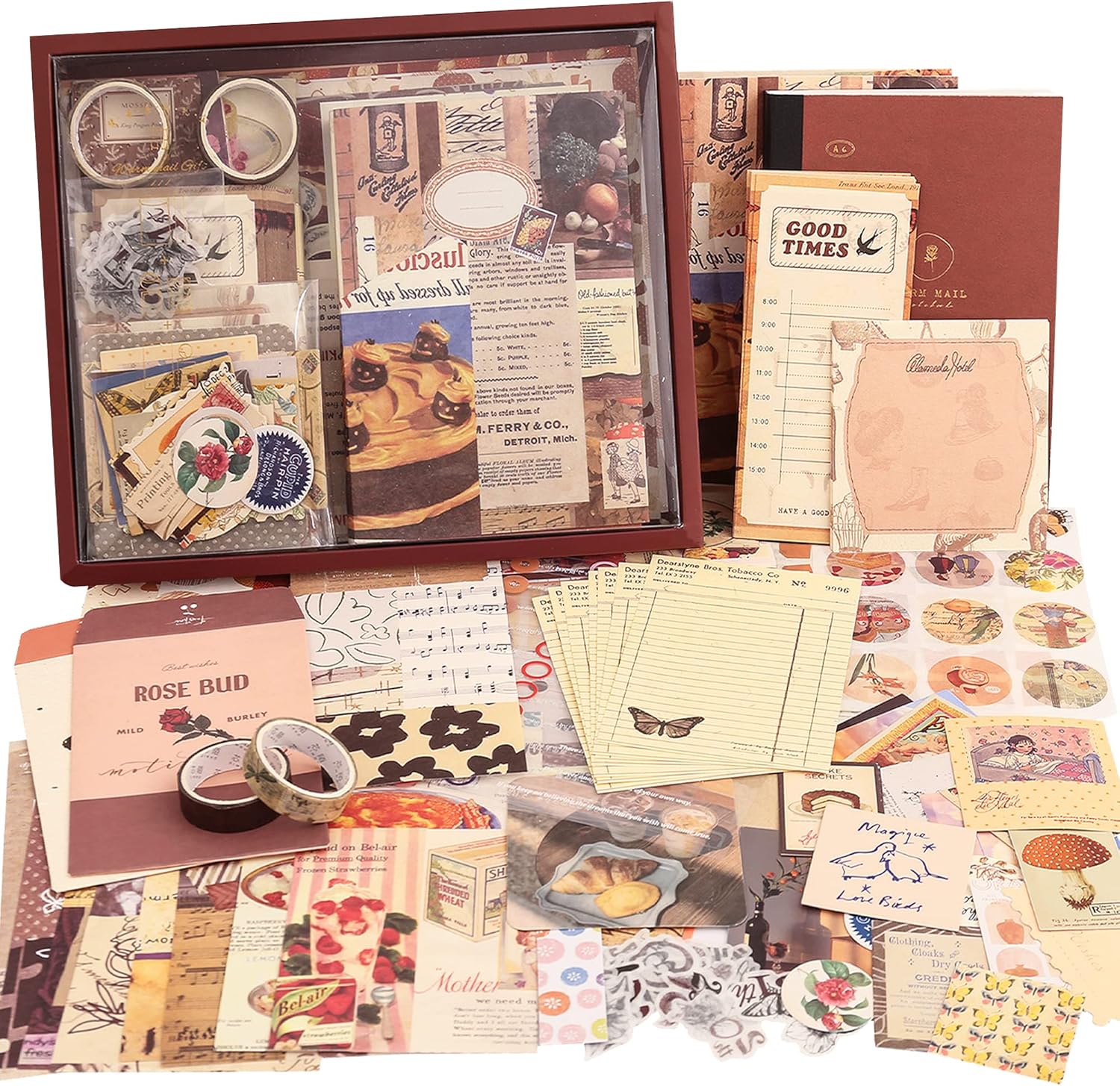 348 Pcs Scrapbooking Supplies Kit, Vintage Aesthetic Scrapbook Kit for Bullet Junk Journal, Stationery, A6 Grid Notebook, DIY Journaling Supplies, Birthday Craft Gift for Teen Girl Kid Women