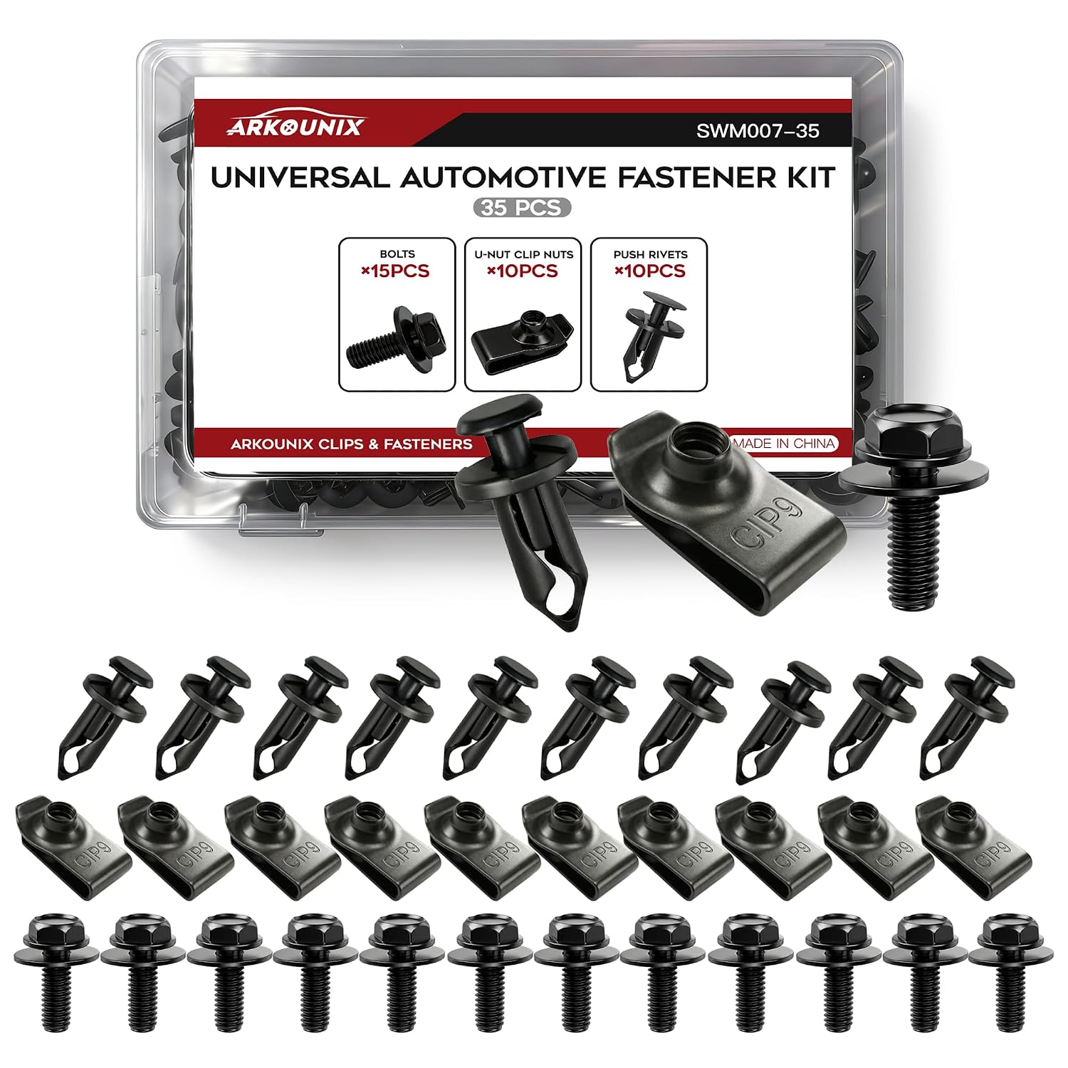 35PCS Universal Style Engine Under Cover Splash Shield Body Bolts Screws, Bumper Clips& Fender Liner Push Retainer Fastener Rivet Clips Compatible with Most Brand of Vehicles
