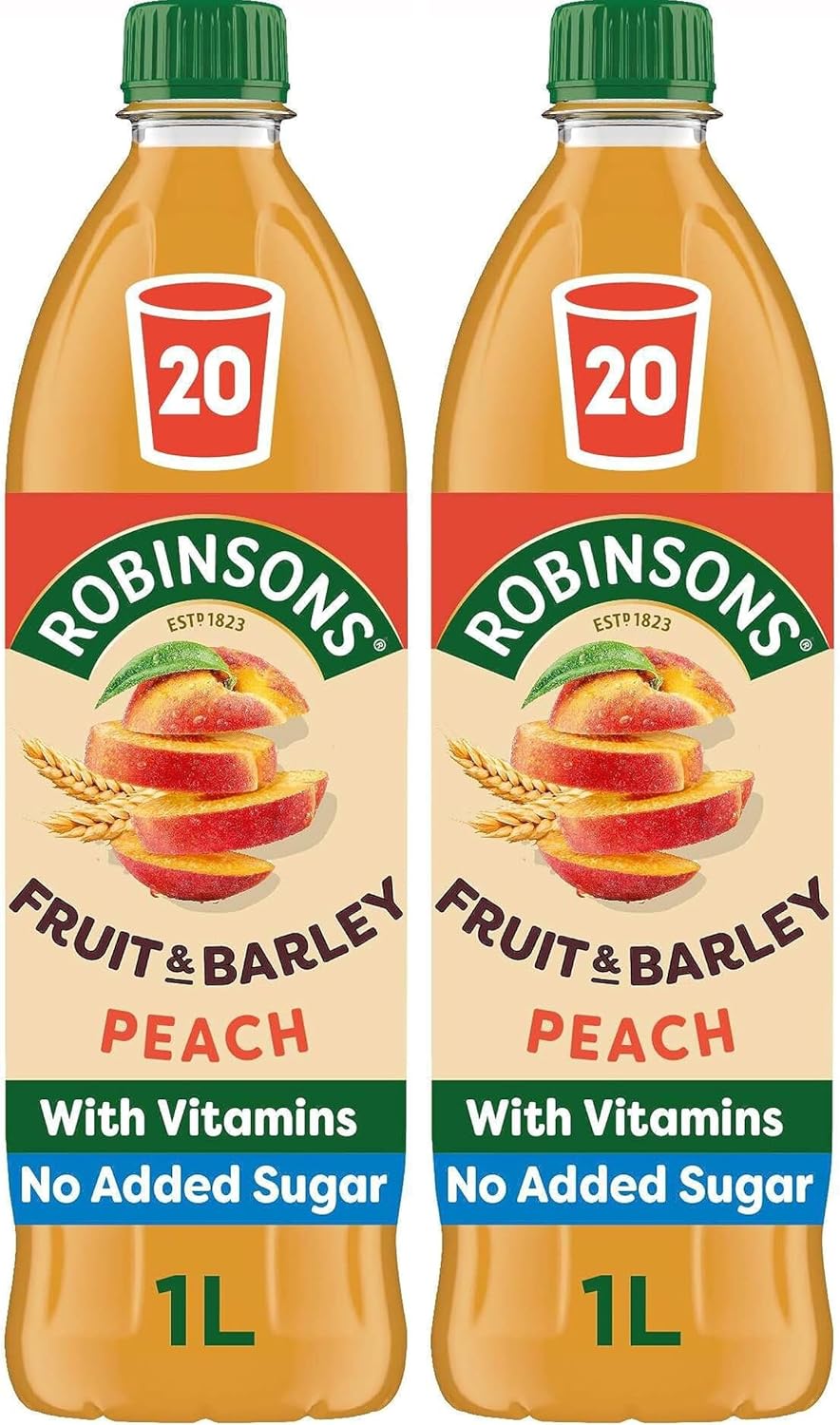 Robinsons Fruit & Barley Peach Squash, 1 l (Pack of 2)