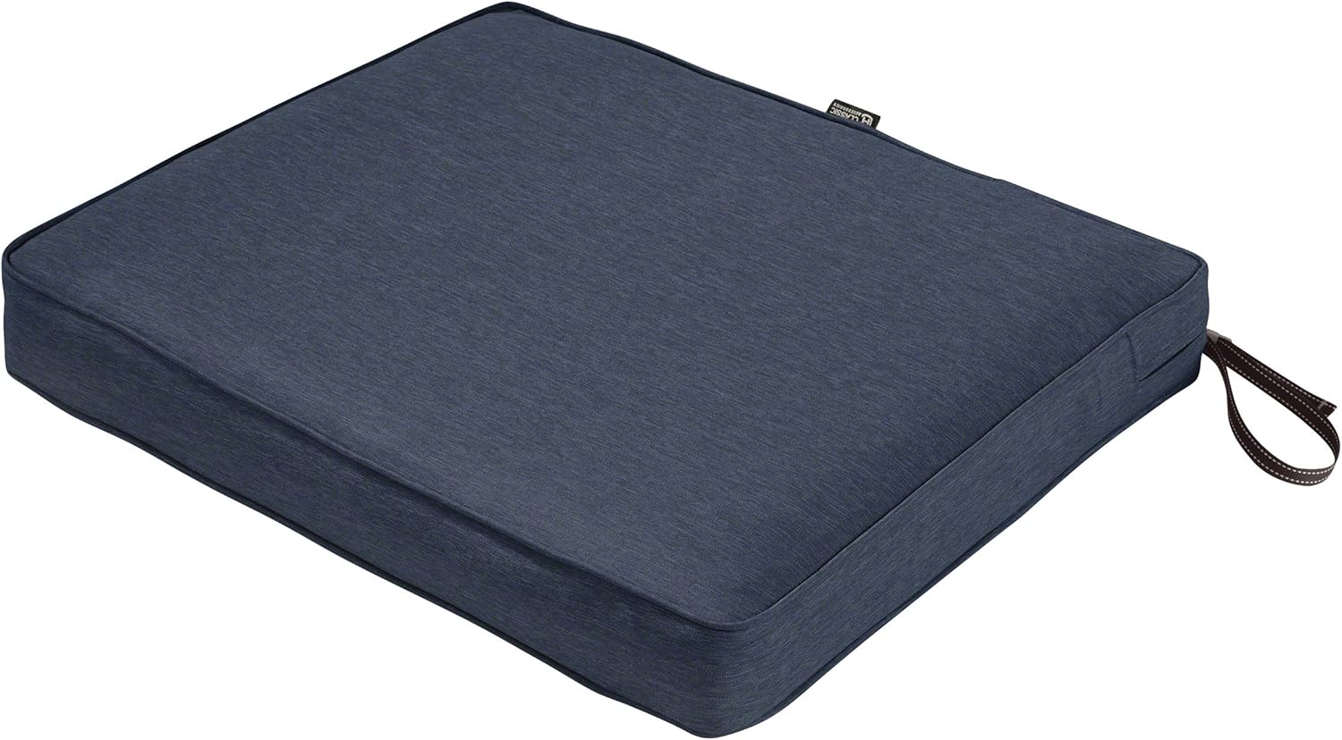 Classic Accessories Montlake Water-Resistant 21 x 19 x 3 Inch Rectangle Outdoor Seat Cushion, Patio Furniture Chair Cushion, Heather Indigo Blue, Outdoor Cushion Cover