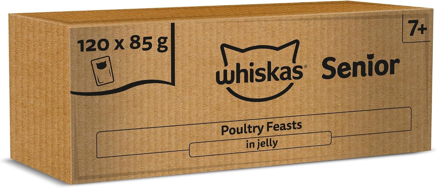 WHISKAS Senior 7+ Wet Cat Food in Jelly 120x85g Poultry Feasts