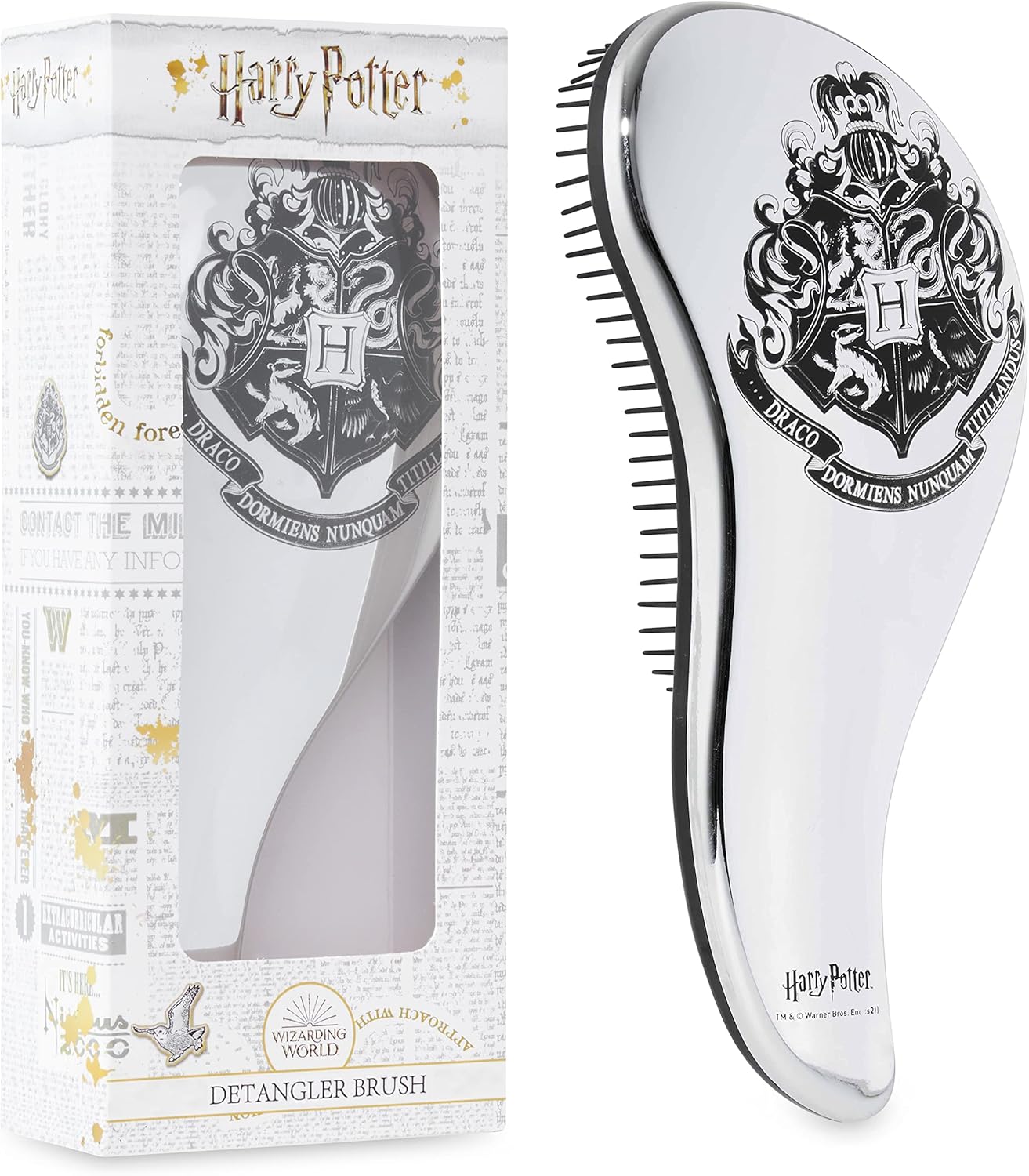 Harry Potter Gifts for Girls Hair Brush for All Hair Types Detangling Styling Women Beauty Accessories Handbag Size Official Product (Silver)