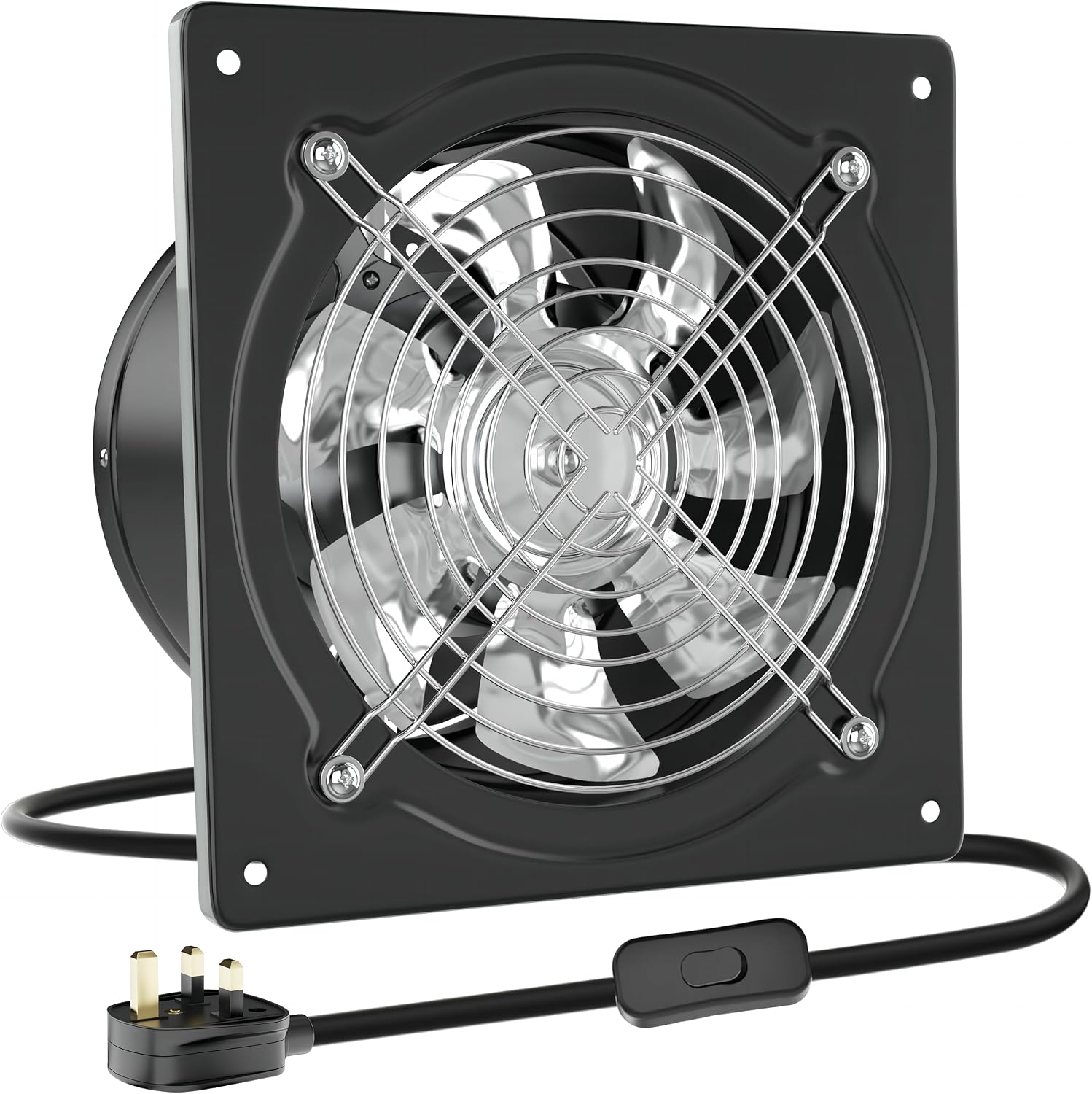 HG Power 150mm Kitchen Exhaust Fan 525m³/h Stainless Steel Ventilation Fan with UK Plug Low Noise Extractor with Backdraft Damper for Home Bathroom Garage, Black