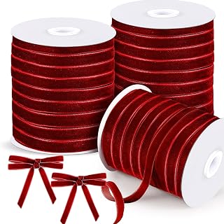 Chuangdi 3 Roll Velvet Ribbon 3/8 Inch x 50 Yards Spool Wide Single Face Ribbons 150 Yards Vintage Velvet Ribbon for Gift Wrapping Decoration Party Wedding Bow Arts Crafts(Burgundy)