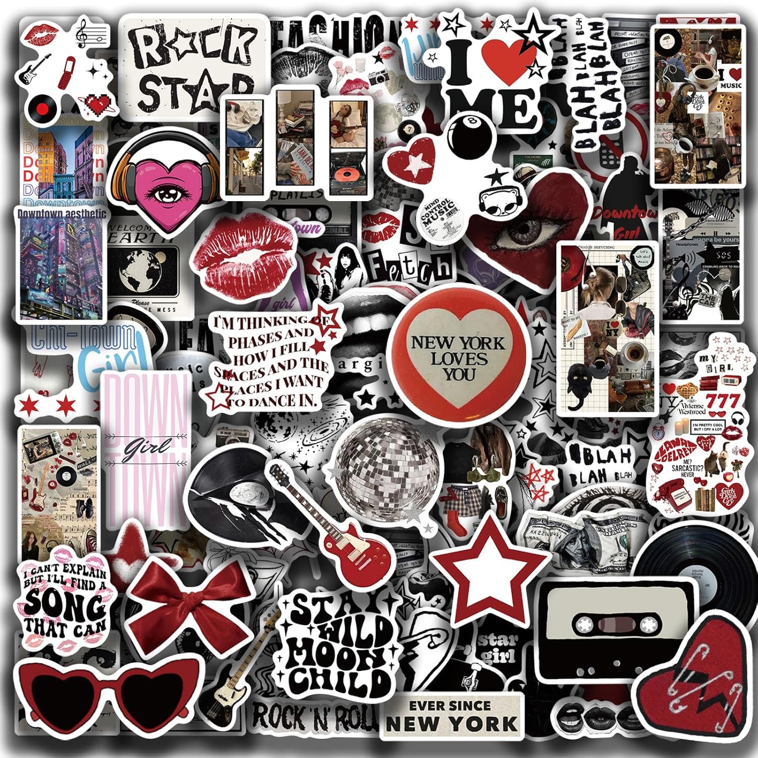 100Pcs Aesthetic Downtown Girls Stickers Pack Cool Trendy Y2K Stickers for Water Bottle Funny Waterproof Sticker for Teens Adults Vinyl Decals for Laptop Skateboard Party Supplies(Downtown100)