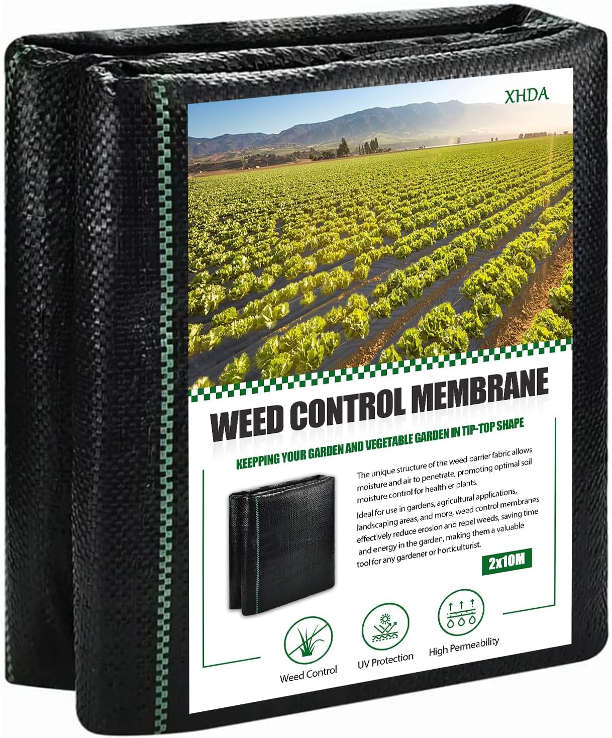 XHDA 2m x 10m Heavy Duty Weed Membrane, Garden Weed Control Barrier Fabric, Weed Suppressant Membrane for Ground Cover