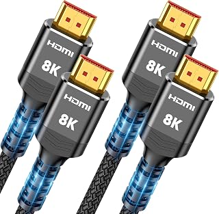 Highwings 8K HDMI 2.1 Cable 2-Pack 15FT, Slim Ultra High Speed HDMI Braided Cord-48Gbps,4K@120Hz 8K@60Hz, HDCP 2.2&2.3, Dynamic HDR,eARC,DTS:X,RTX 3090,Compatible with Roku TV/HDTV/PS5/Blu-ray