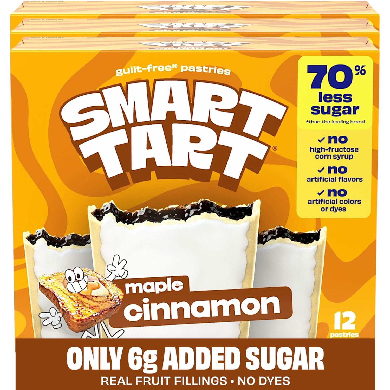 Smart Tart Toaster Pastries Maple Cinnamon - Low Sugar Snacks, Healthy Breakfast Pastry, On the Go Snack - Only 6g Added Sugar - 36 Count