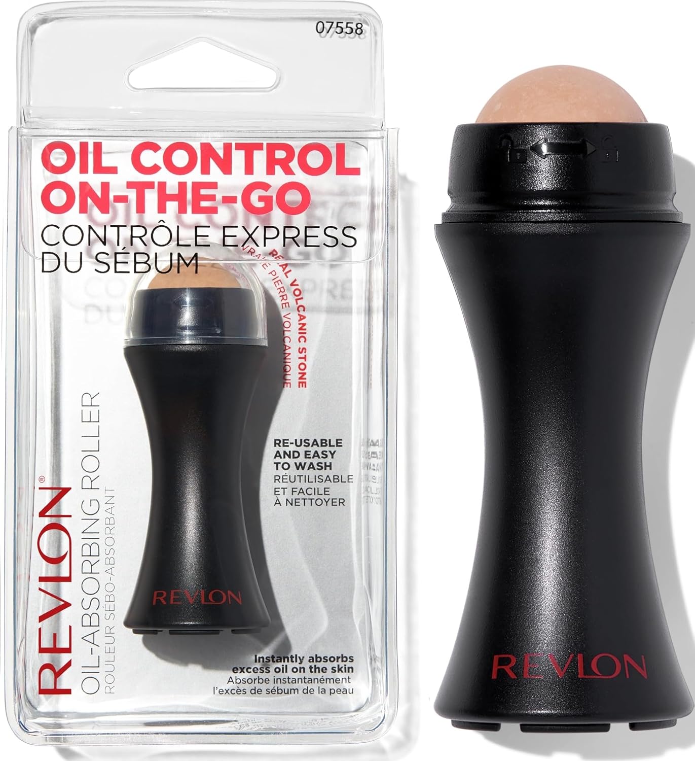 Revlon Oil-Absorbing Volcanic Face Roller, Black, 1 Count | Reusable volcanic face roller absorbs oil for oily skin control at home or on the go.