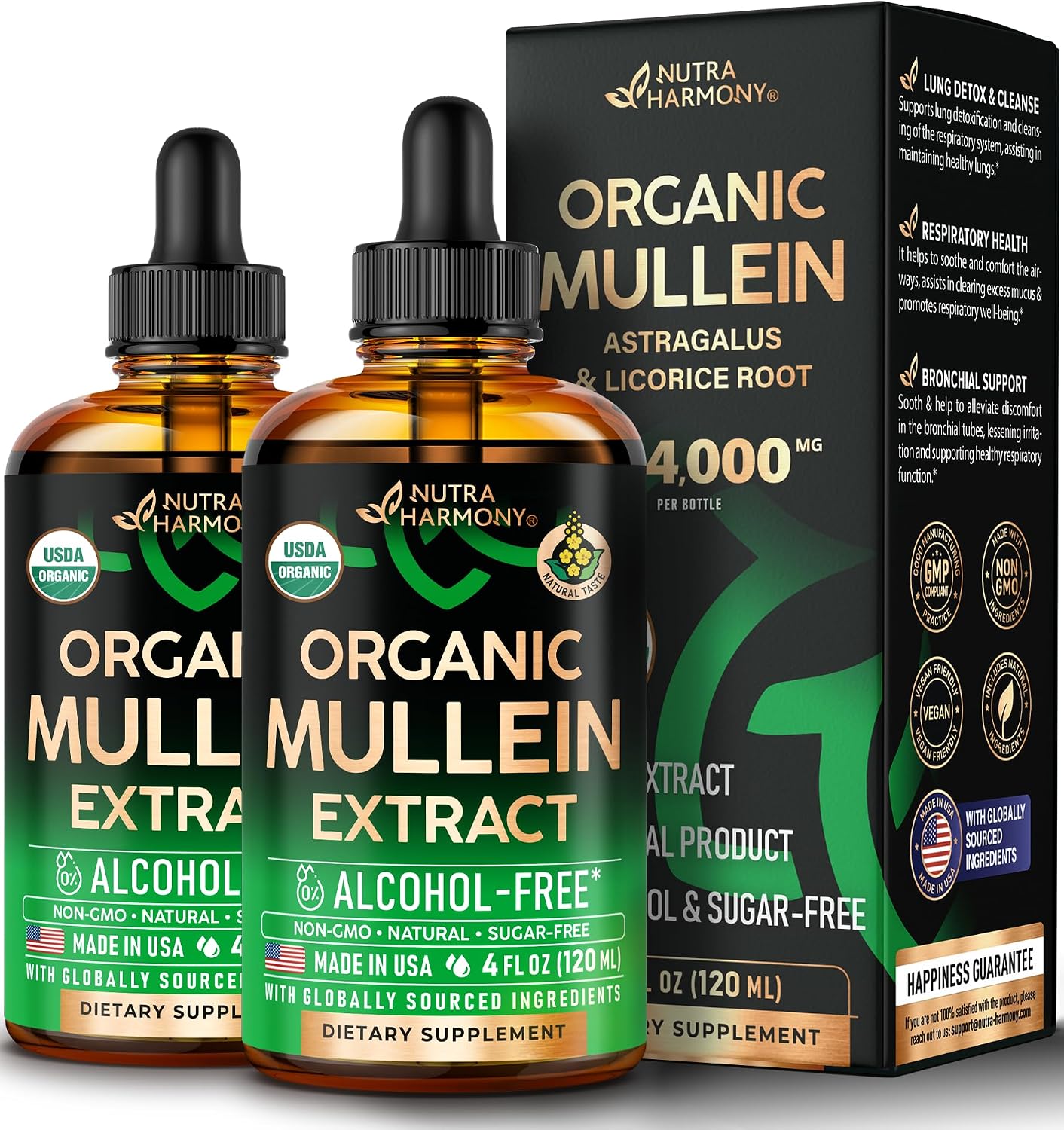 Mullein Drops for Lungs - USDA Organic Liquid - Mullein Leaf Extract Supplement - for Women & Men - Lung & Bronchial Cleanse for Smokers - Respiratory Health Support - As Tincture, Tea, Pills - 2 Pack