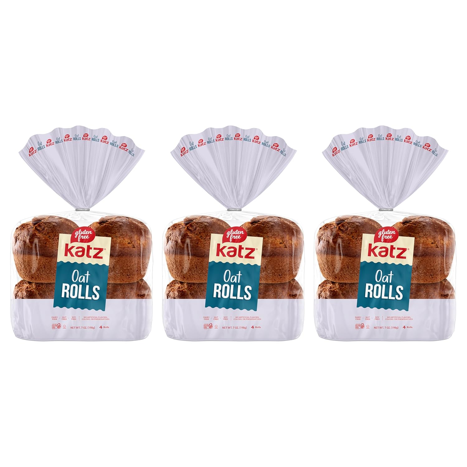 Katz Gluten Free Oat Rolls | Dairy Free, Nut Free, Soy Free, Gluten Free | Kosher (3 Packs of 4 Rolls, 9 Ounce Each)