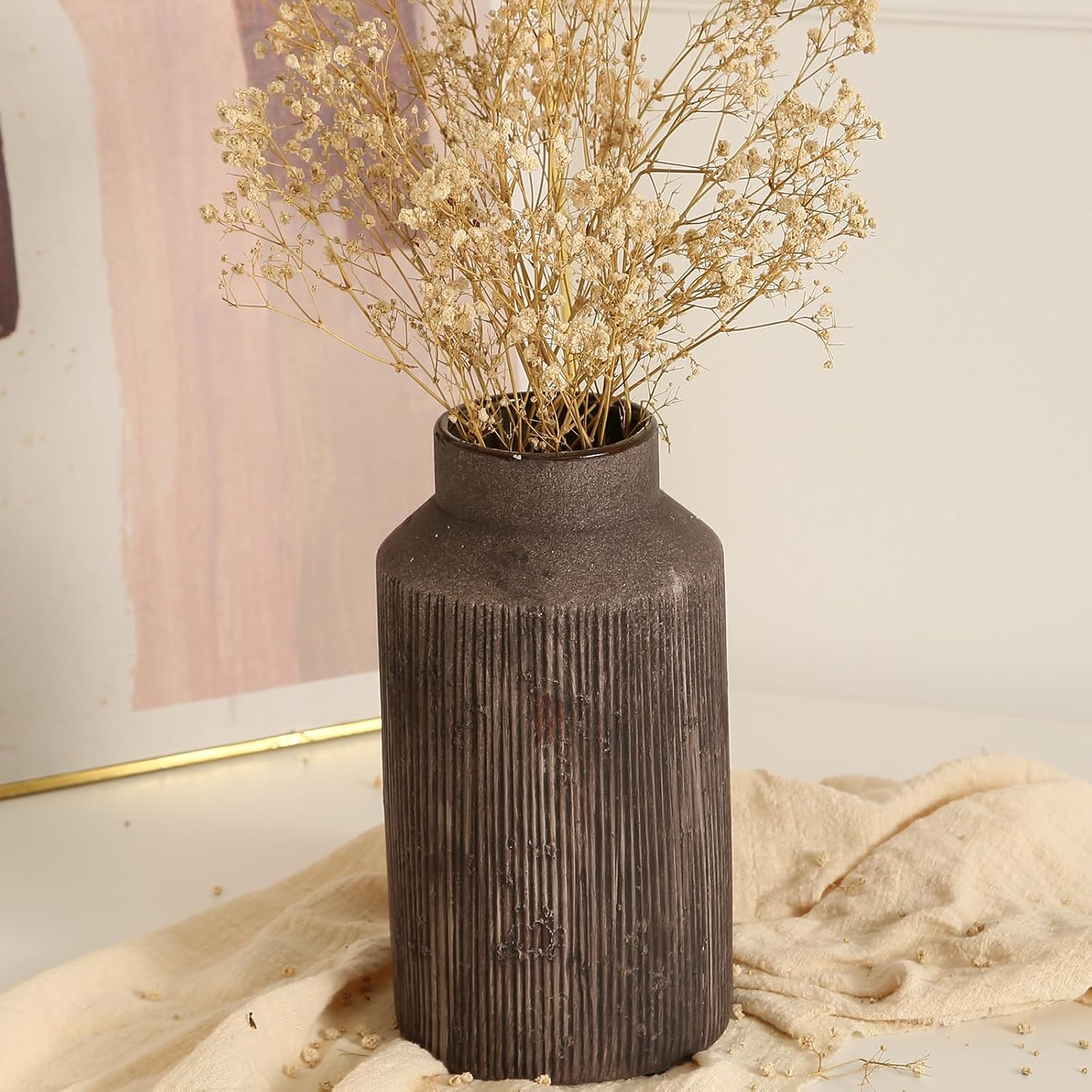Rustic Vases for Home Decor. Ceramic Vase for Dining Table Decor. Terracotta Decorative Vase 9.7IN. ZSHLXM