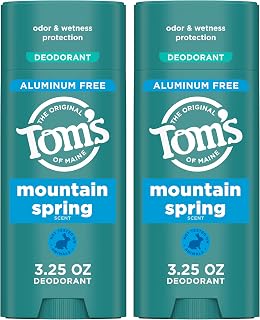 Tom’s of Maine Mountain Spring Natural Deodorant for Men and Women, Aluminum Free, 3.25 oz, 2-Pack
