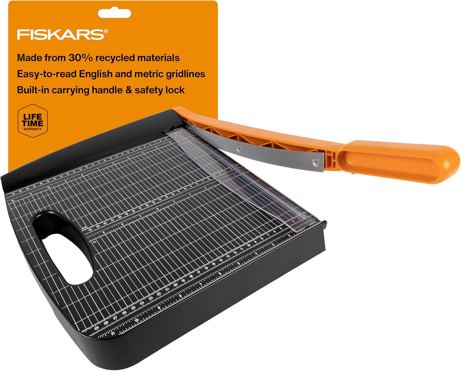 Fiskars 12" Recycled Bypass Guillotine Paper Cutter, Self-Sharpening | Paper Trimmer for Crafting and Scrapbooking, Arts and Crafts Supplies, Photo Cutter with 30% Recycled Materials