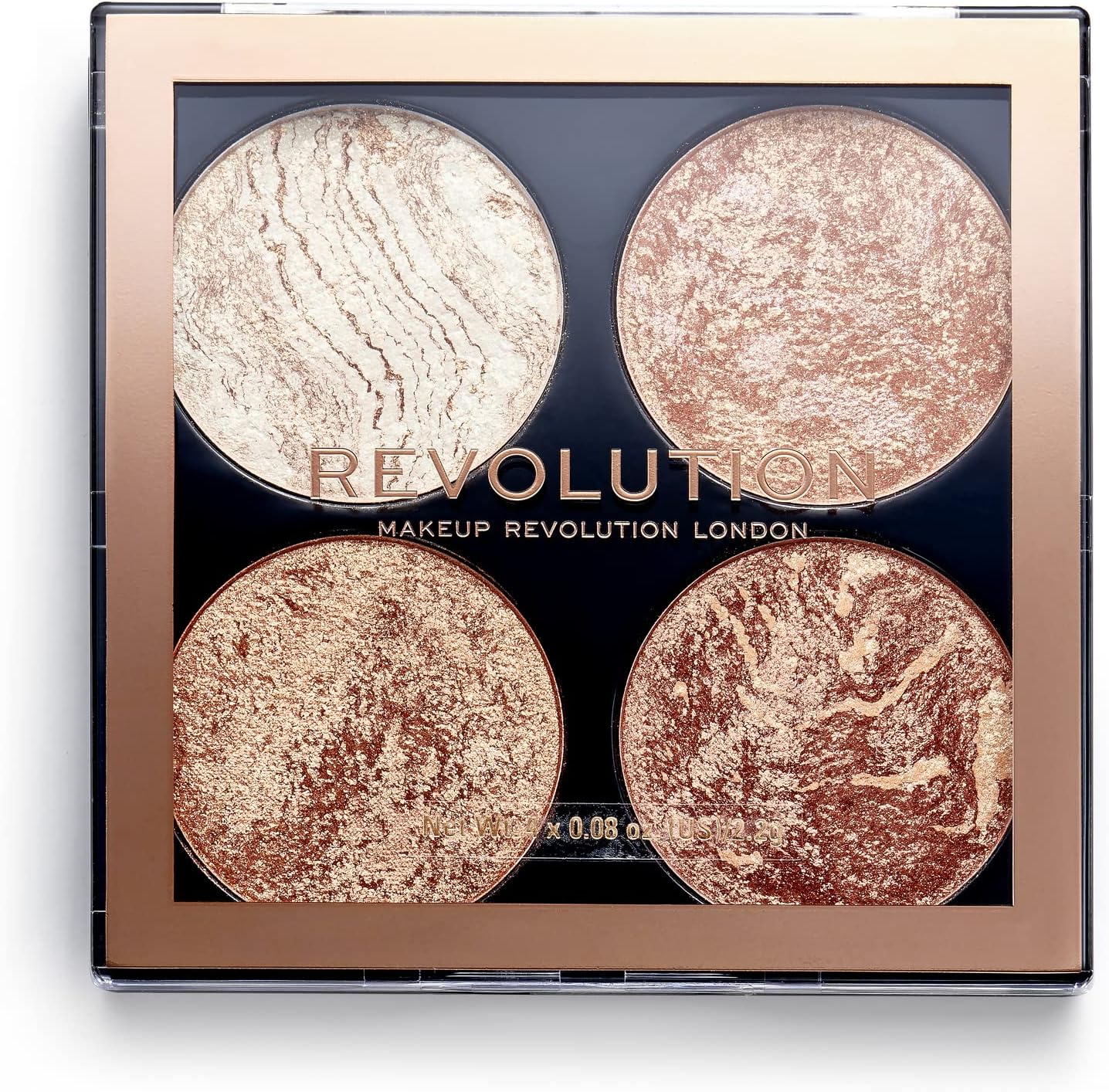 Makeup Revolution Cheek Kit, Face Bronzer & Highlighter Palette, Highly Pigmented Shimmer Formula, 4 Shades, Don't Hold Back, 8.8g