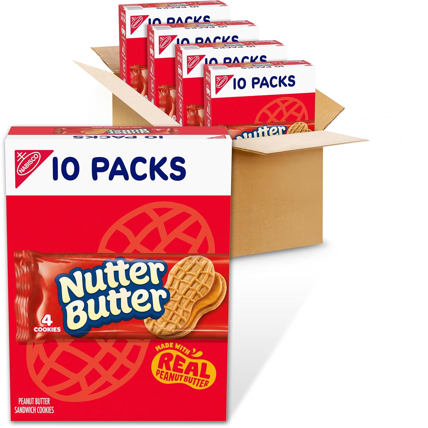 Nutter Butter Peanut Butter Sandwich Cookies, 40 Snack Packs (4 Cookies Per Pack, 4 Boxes) | 4 Cookies Per Pack, Made with Real Peanut Butter, Certified Kosher, Individually Wrapped