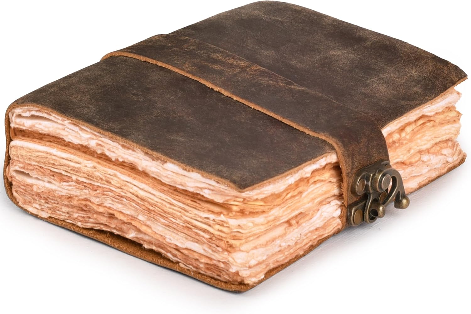 LEATHER VILLAGE Leather Bound Vintage Journal for Women & Men - Book of Shadows - Lock Closure - 200 Pages of Antique Deckle Edges Handmade Paper - Brown Color - 7 X 5 inches