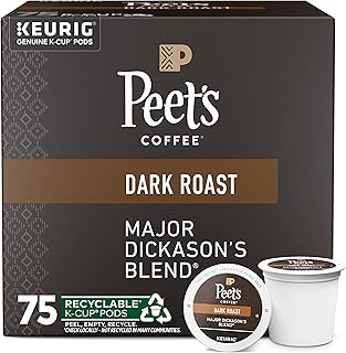 Peet's Coffee, Dark Roast Keurig K-Cup Pods - Major Dickason's Blend 75 Count (1 Box of 75 K-Cup Pods)