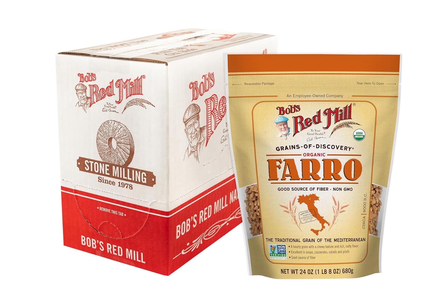 Bob's Red Mill Organic Farro Grain, 24oz (Pack of 4) - Non GMO, Vegan, Kosher