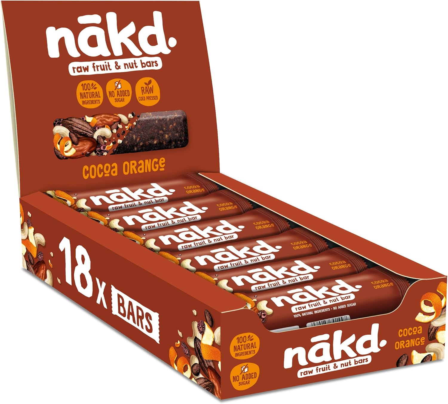 Nakd Cocoa Orange Natural Fruit & Nut Bars - Vegan - Healthy Snack - Gluten Free - 35g x 18 bars