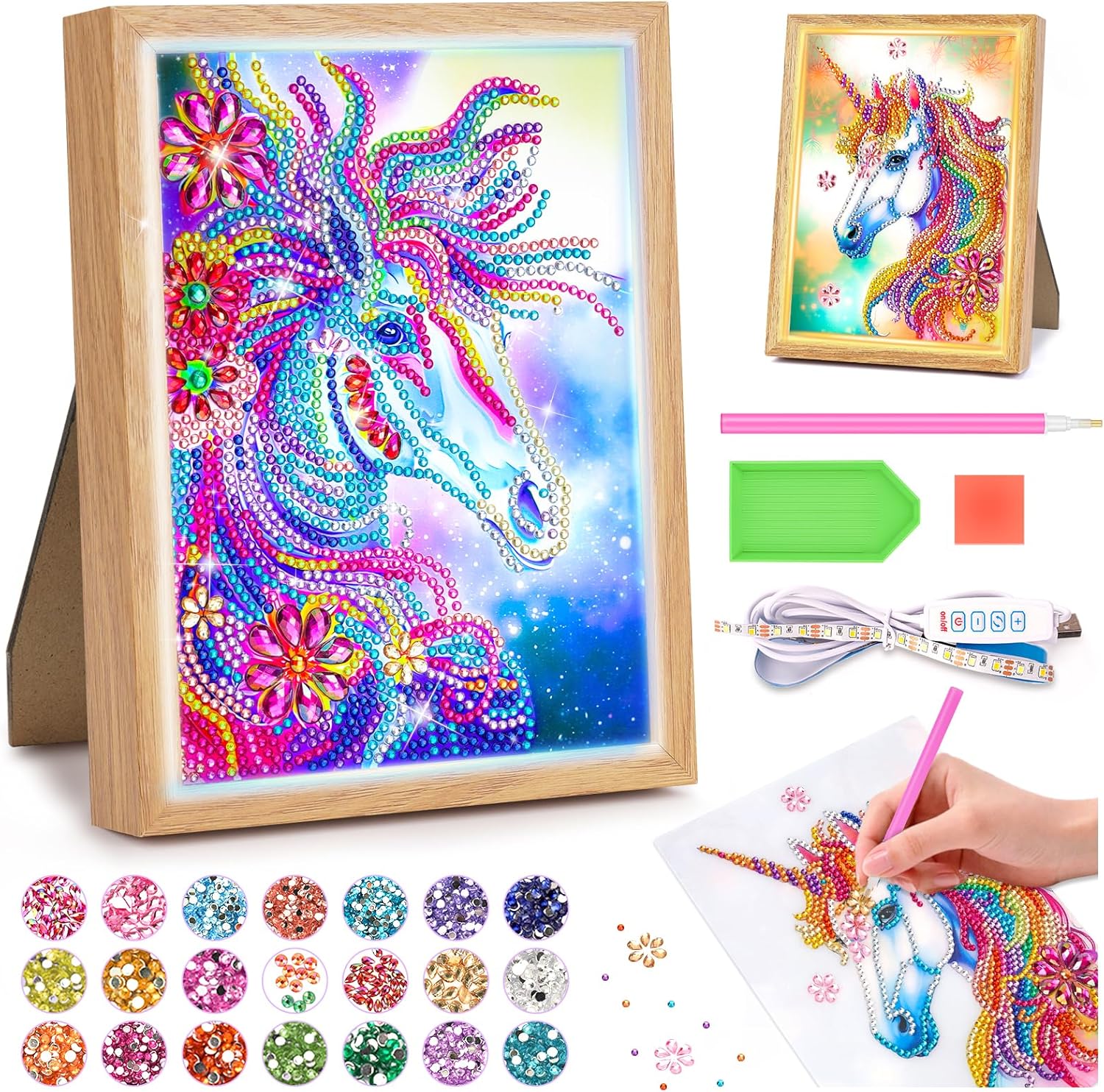 Unicorn Gifts for 6 7 8 9 10 11 12 Year Old Girls, Arts and Crafts for Kids Age 6-12 Diamond Art Set Night Light Toys 5-12 Craft Kits Kids Horse Gifts for Girls Birthday Presents 6-7-8-9-10 Year Old