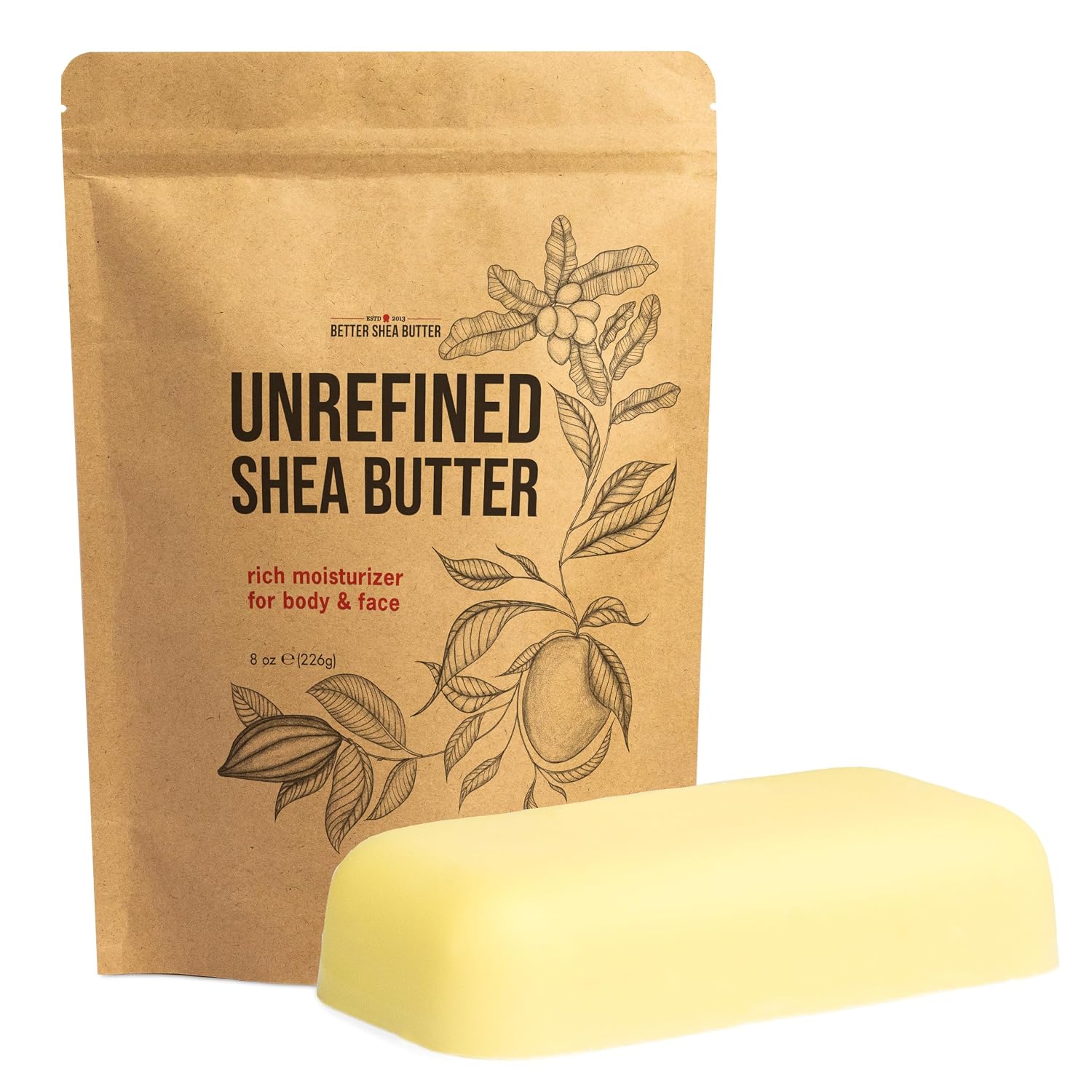Raw Shea Butter – 100% Pure Unrefined African Shea Butter, 8 oz Block