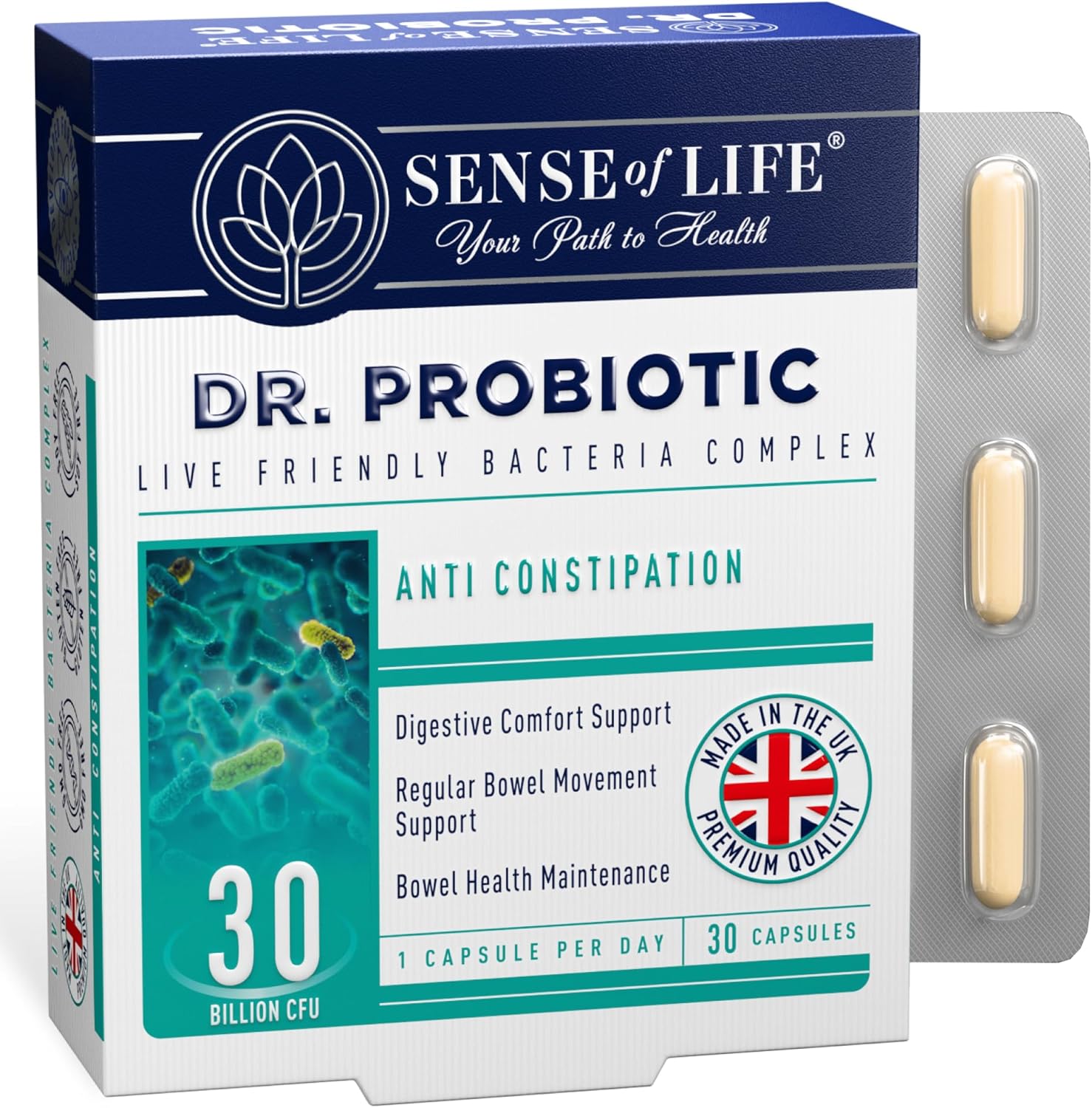 Sense of Life Dr. Probiotic Complex for Regularity Support, 30 Capsules – 30 Billion CFU – Probiotics & Prebiotics – Supports Digestive Gut Health & Regularity