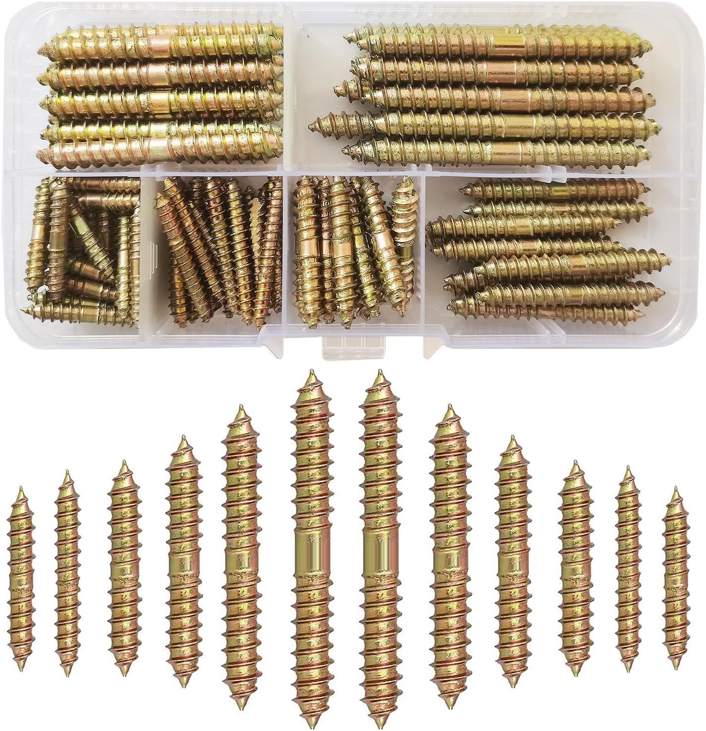 WeqeYent 84 Pcs M4 M5 M6 Double Sided Screws,Galvanized Dowel Screw Self-Tapping Double Ended Screw Woodworking Furniture Connector(25/30/40/50/60mm)