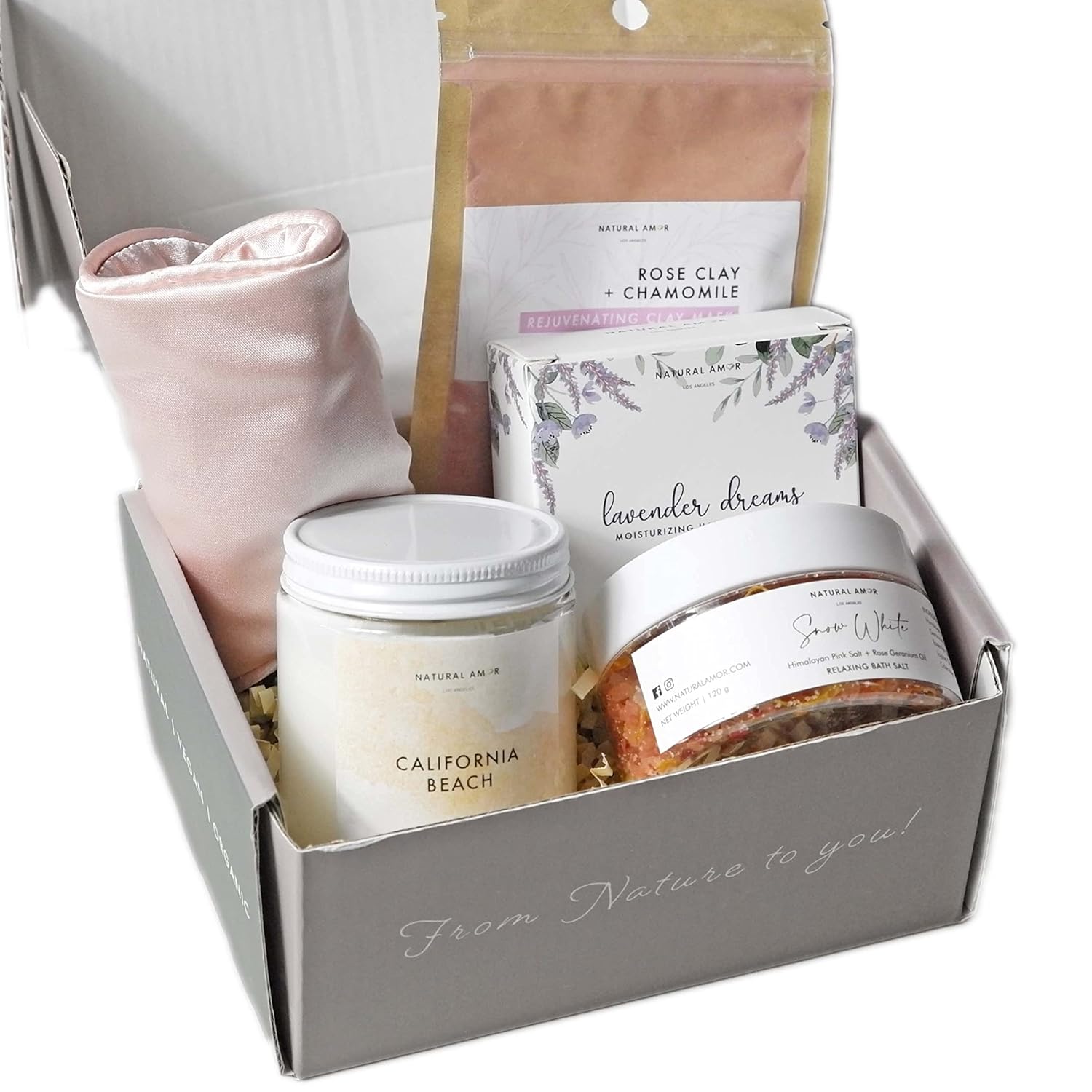 Natural Amor Handmade Spa Gift Set, Relaxing 5 pcs Self Care Gift Package for Women, Birthday Gift, Natural Gift Idea, Bath Sets for Women Gift