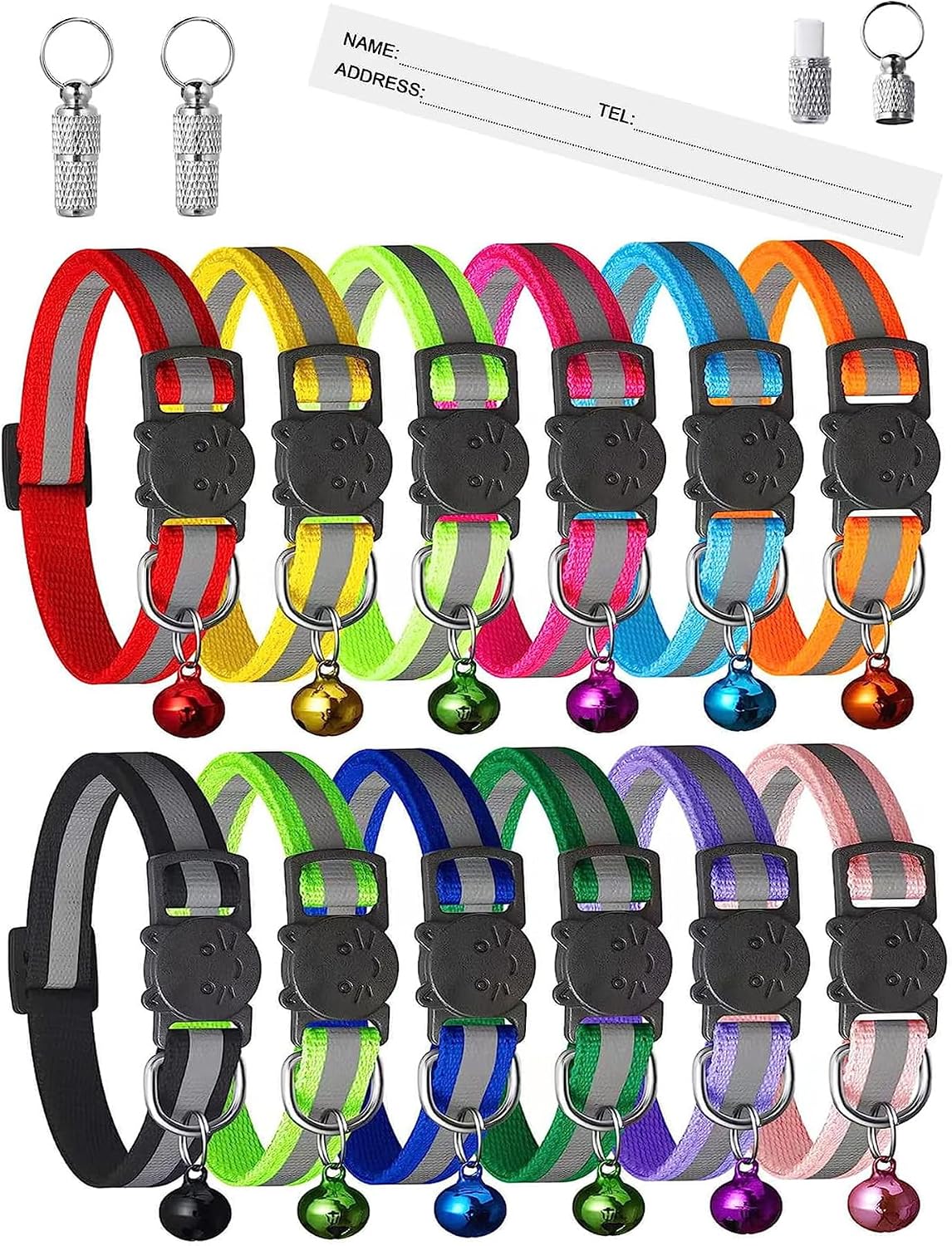 Extodry 14 Pack Set Kitten Collars Breakaway with Bells,Reflective Safety Cat Collar,Ideal for Puppy, Girl Boy Cats,with Name Tag,Adjustable for Small Animal,Pet Supplies(12 Colors & 2 ID Tags)