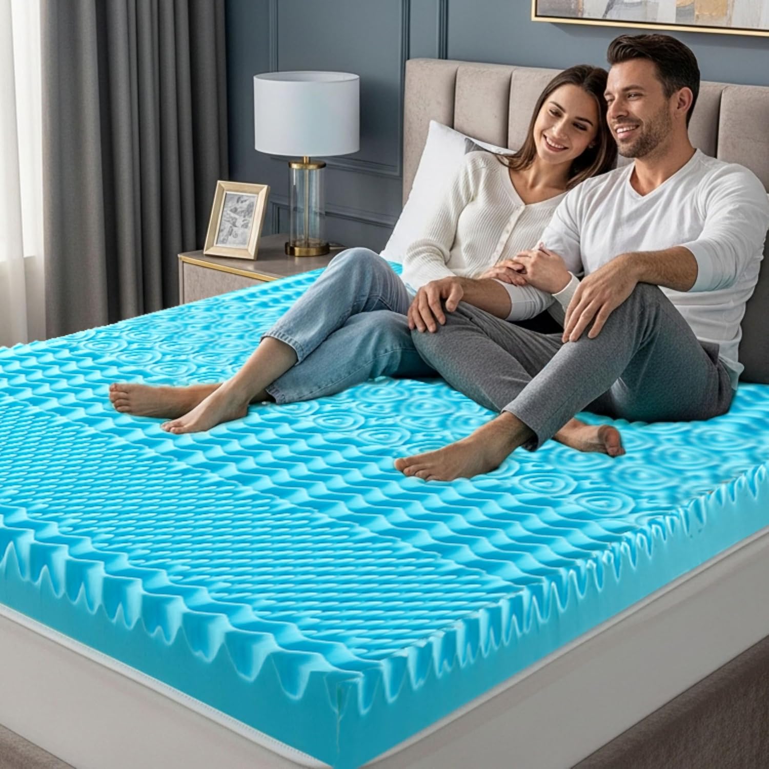 Luxury 7 Zone Memory Foam Mattress Topper, Orthopedic Foam & Cooling Bed Mattress Topper for Back Pain Relief, Breathable Pressure Relief Mattress Enhancer Pad (5cm Thickness, Super King)