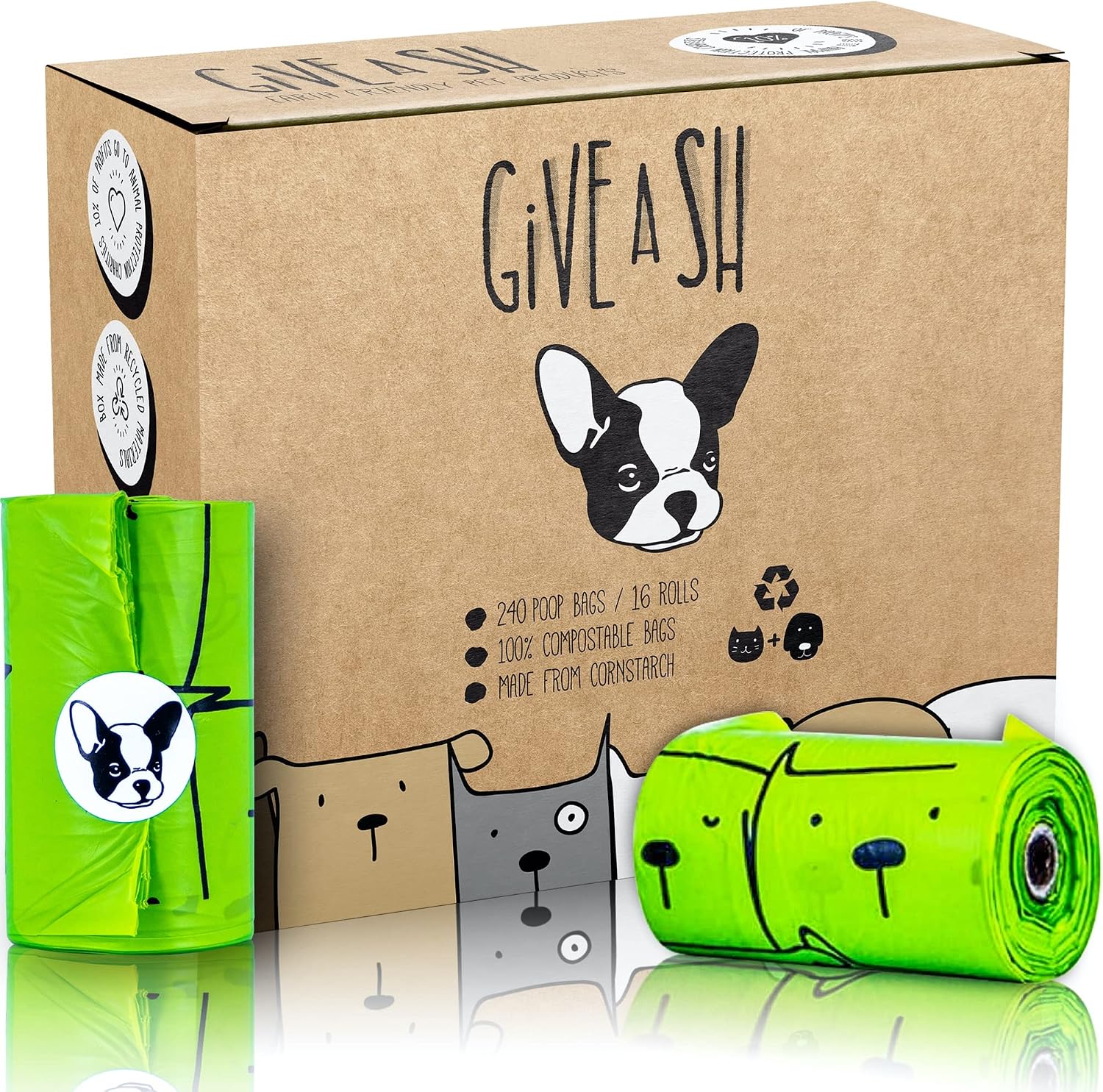 100% Certified Home Compostable Dog Poop Bags - 10% to Charity - ASTM D6400 & EN 13432 Compliant Dog Waste Bags - 240 Bags - 16 Rolls of Plant Based Compostable Poop Bags - Thick Doggie Poop Bags