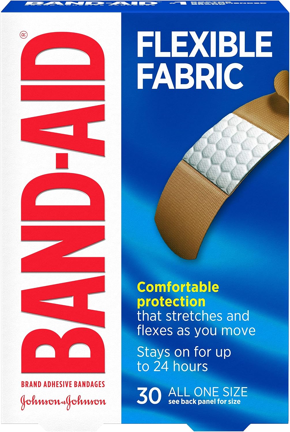 Band-Aid Brand Flexible Fabric Adhesive Bandages, Comfortable Flexible Protection & Wound Care of Minor Cuts & Scrapes, Quilt-Aid Technology to Cushion Painful Wounds, All One Size, 30 ct