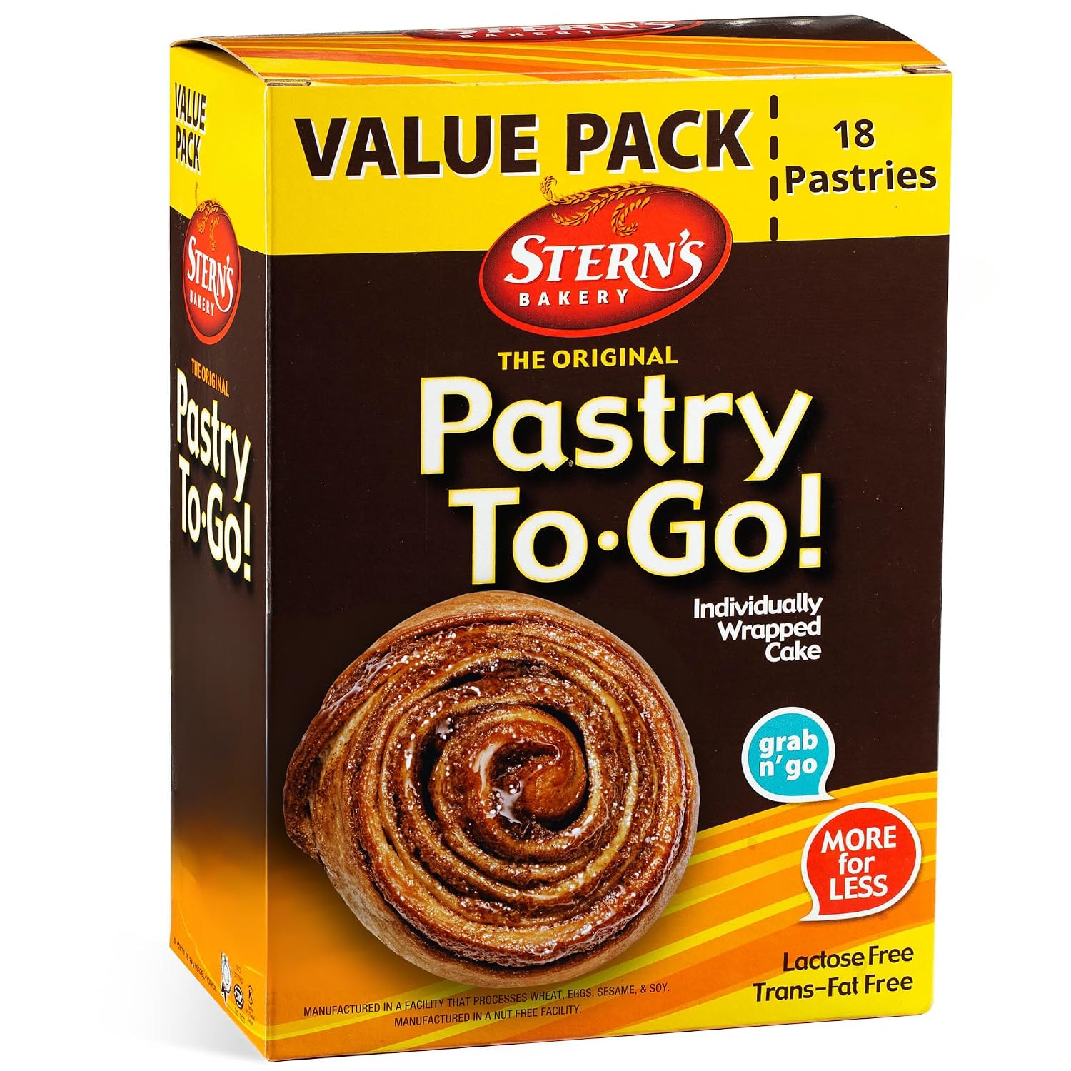 Cinnamon Buns Breakfast Pastry | 18 Pastries Individually Wrapped | Cinnamon Rolls Snack Cakes | Coffee Snacks | On the Go Snacks for Kids & Adults | Holiday, Birthdays, Parties | Stern’s Bakery