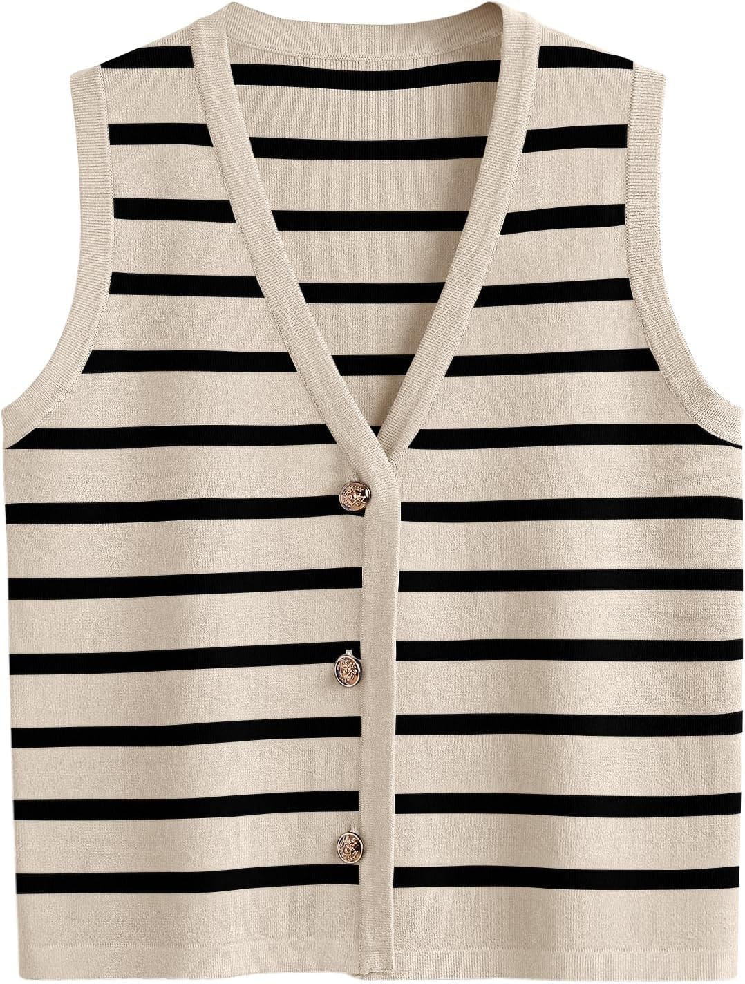 LILLUSORY Vest Tops for Women 2025 Fall Outfits Striped Sweaters Button Up Casual Shirts Blouses Jacket Fashion Clothes