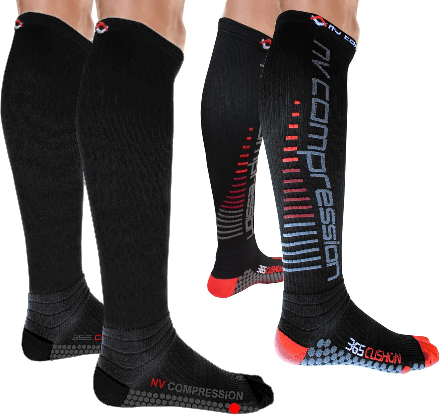 NV Compression 365 Long 20-30mmHg Compression Cushion Sports Socks for Running, Cycling, Triathlon, Gym
