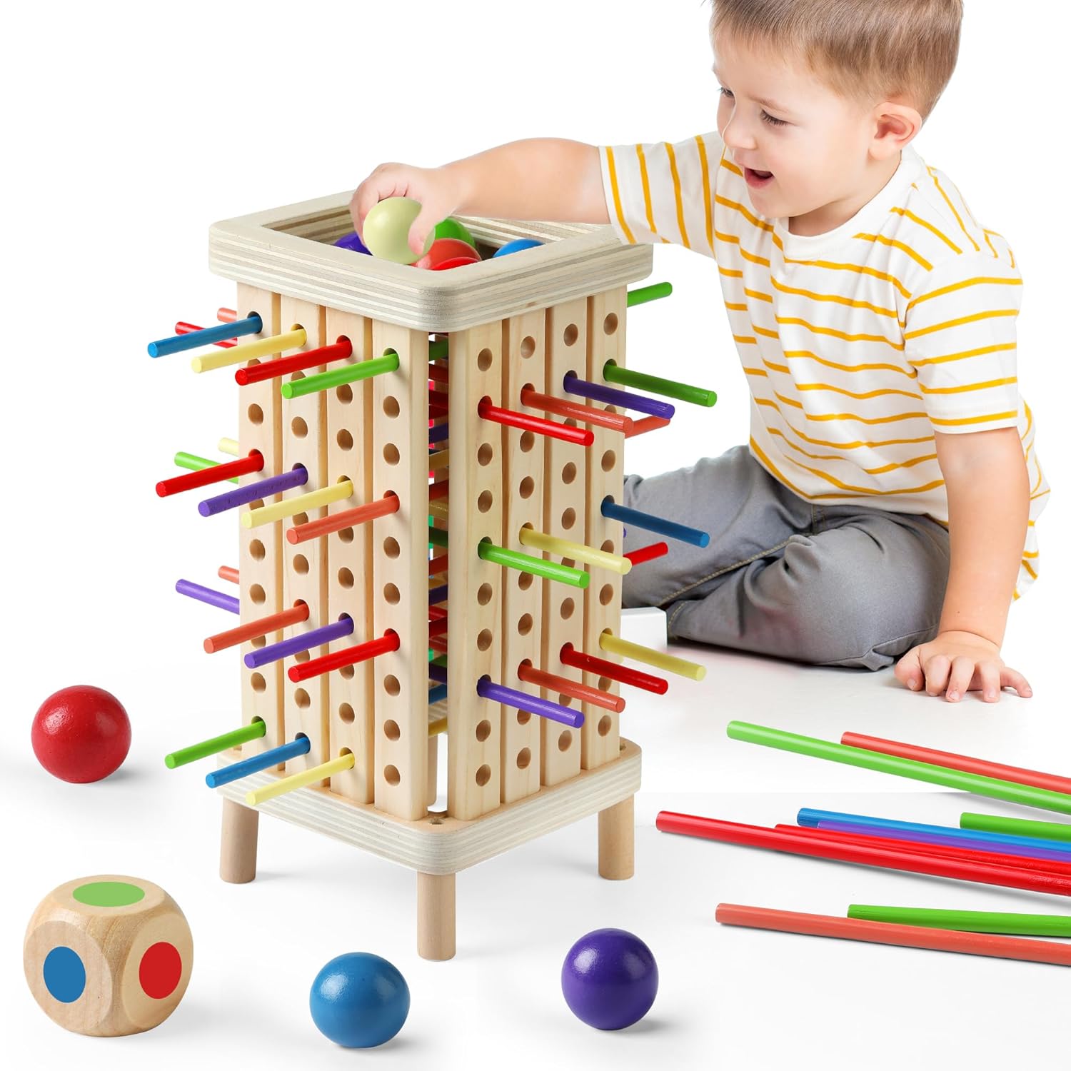 Montessori Game Wooden Board Game, Multiplayer for Kids 4-8, Math Educational, Fine Motor Skill Toy for 3+ Year Olds Girls Boys, Classic Fun Games for Age 3 4 5 6 7 8 Girls Boys Gifts