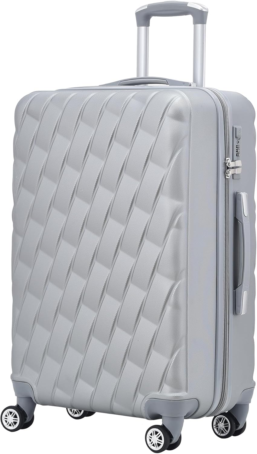 CMY Cabin 20" Carry On Suitcase Hard Shell PC+ ABS 3 Digit Combination Lock Trolley Aluminium Alloy Telescopic Handle 4 Dual Spinner Wheels Suitcases Lightweight Water Resistant (Silver, 20)