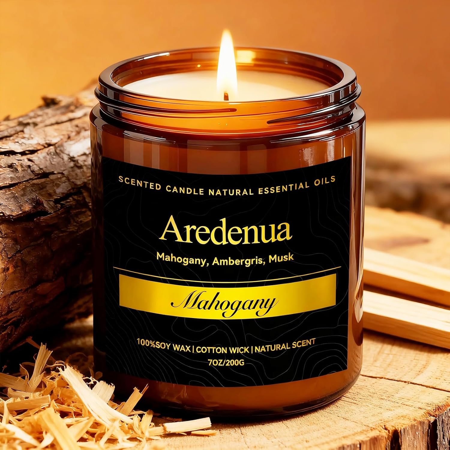 Mahogany Candle โ Soy Candle with Rich Wood & Warm Aroma, Long Lasting Scented Candle for Home, Office, Lounge, Cozy Relaxation, Gift for Men & Women