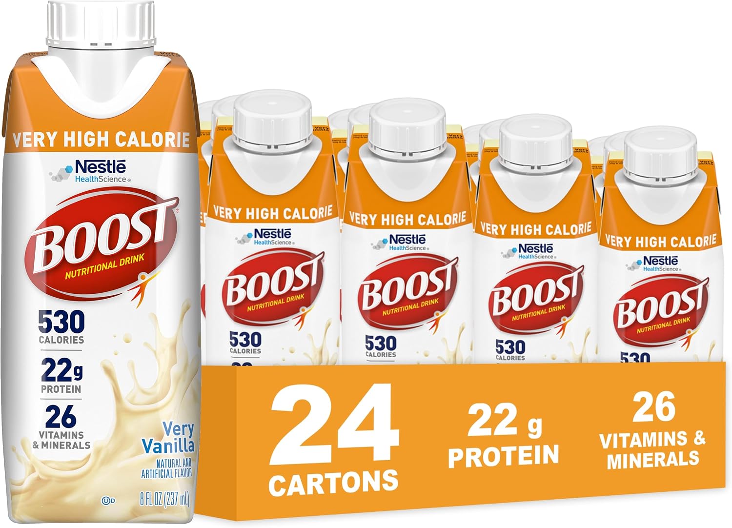 Boost Very High Calorie Very Vanilla Nutritional Drink – 22g Protein, 530 Nutrient Rich Calories, 8 Fl Oz (Pack of 24)