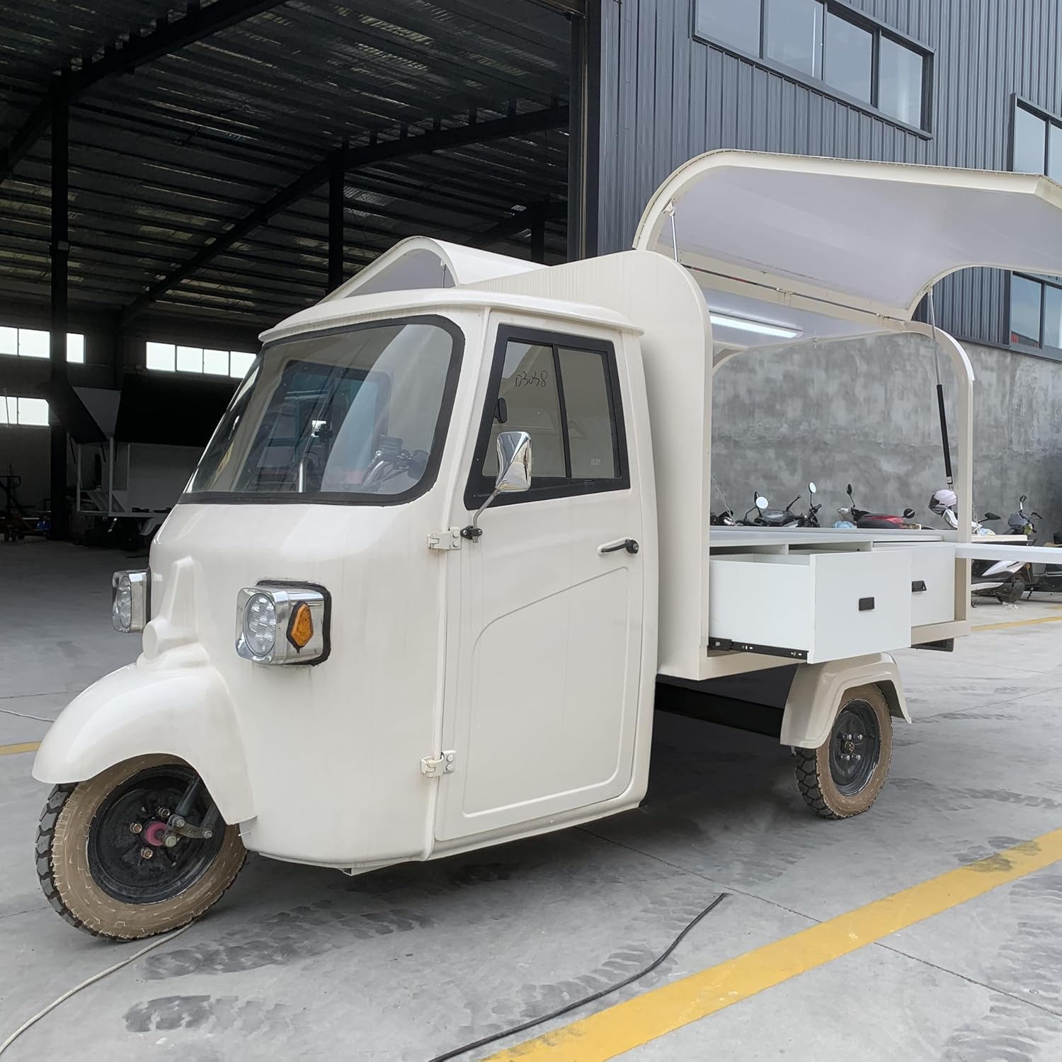 10.5 APE Vintage Camper Food Cart with Drawers, Portable Electric Food Truck with 3 Concession Windows, Mobile Ice Cream Truck for Commercial Use