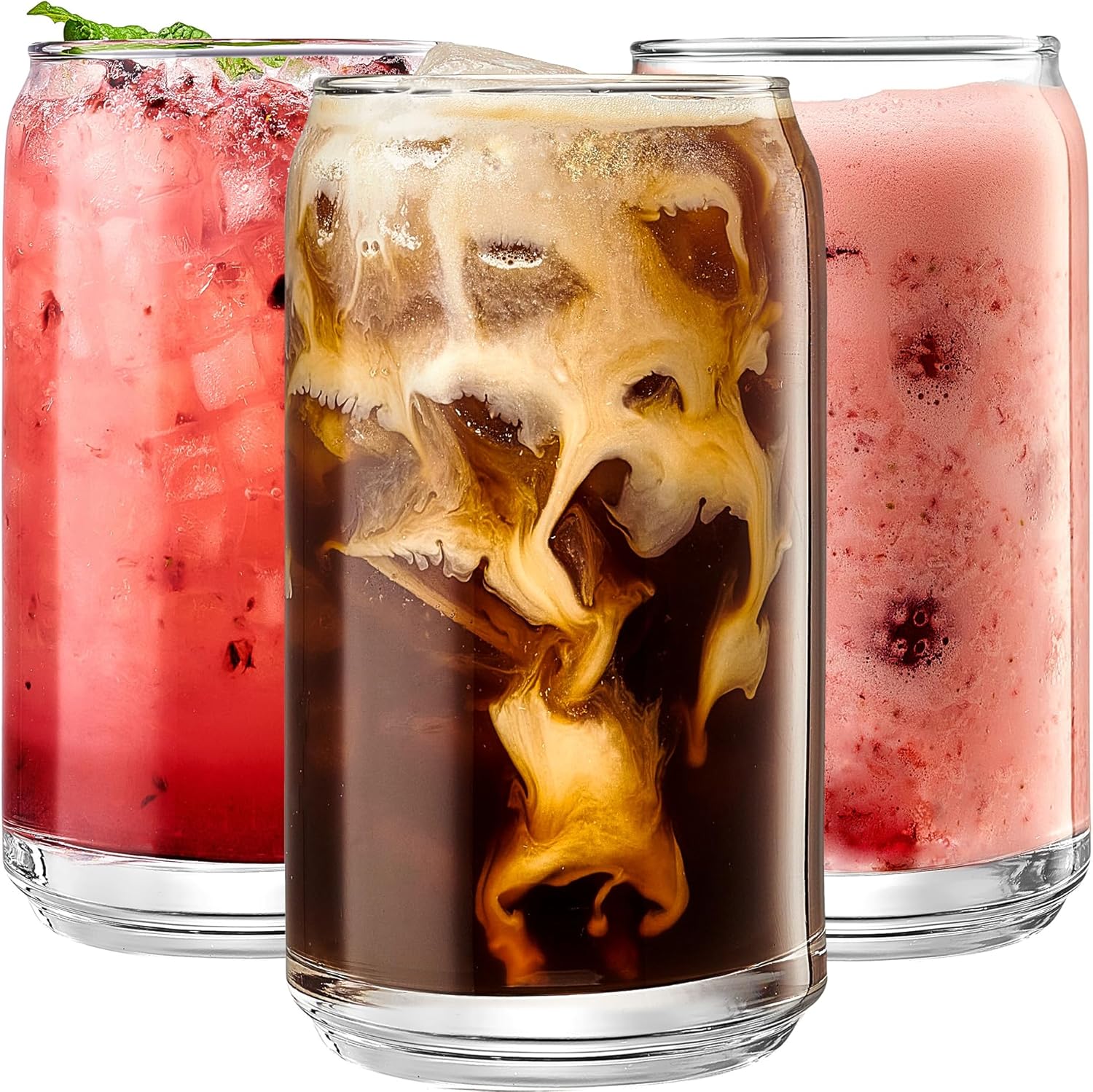 Le'raze Set of 6 Can Shaped Margarita Drinking Glasses - 16oz Clear Cups for Cocktails, Iced Coffee, Tea, Soda, Whiskey and Beer