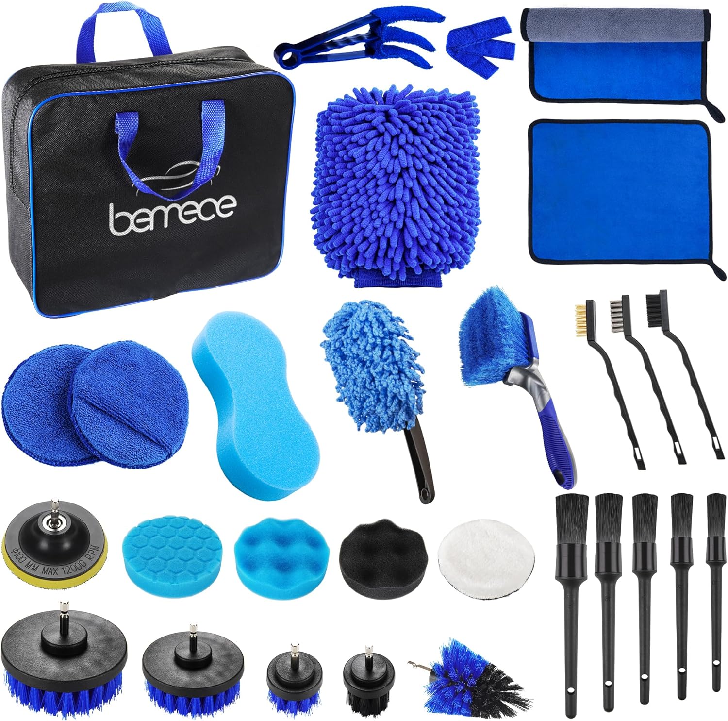Bemece 29 Piece car detailing kit, car cleaning kit for Cleaning Wheels, Interior, Exterior, Leather, Dashboard, Vents (Blue)…