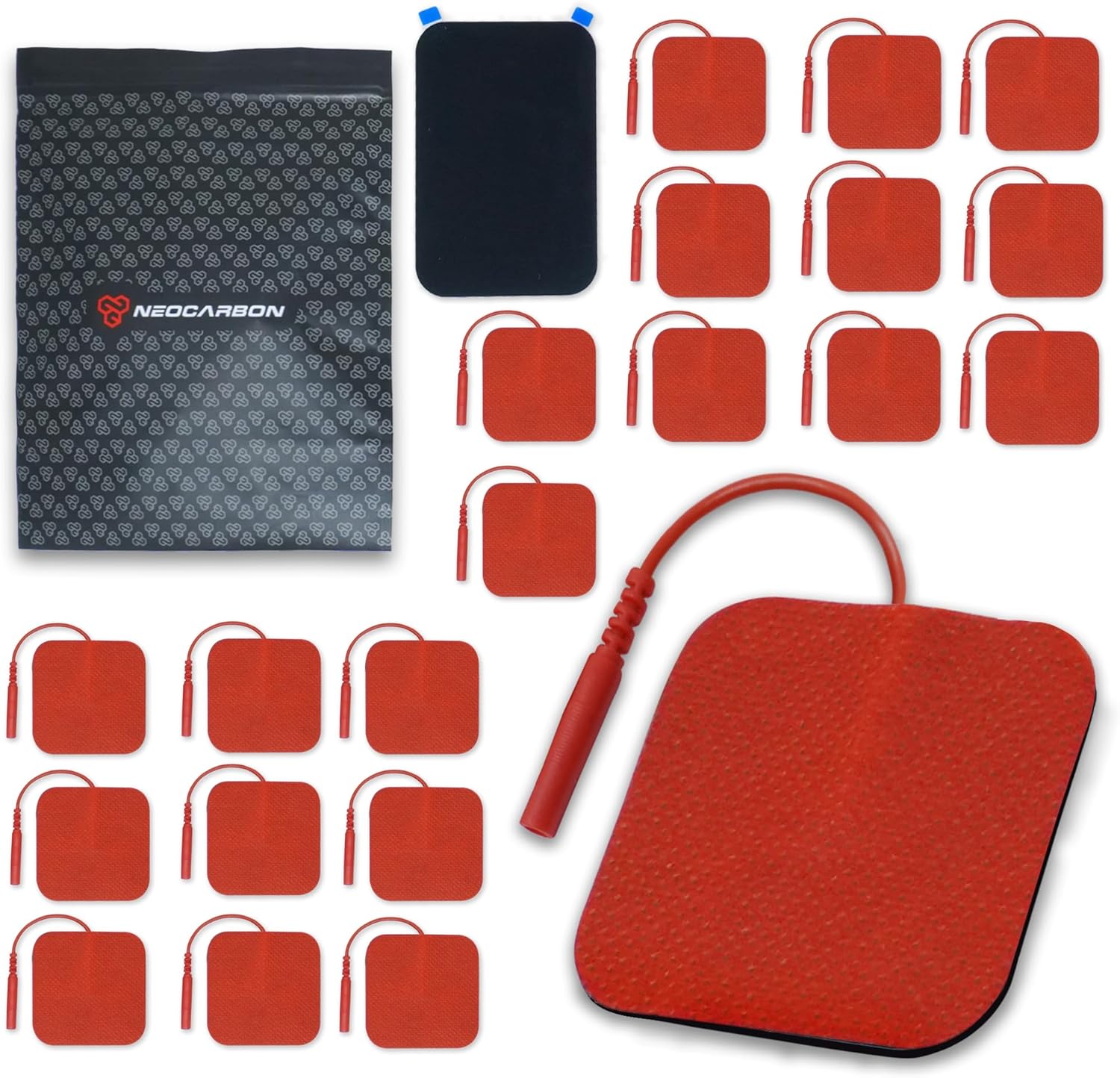 Reusable Electrode Pads for TENS Pro EMS Unit, Premium Replacement Square Pads with Plastic Holder, Set of 10 Pairs, FSA/HSA Eligible, Red